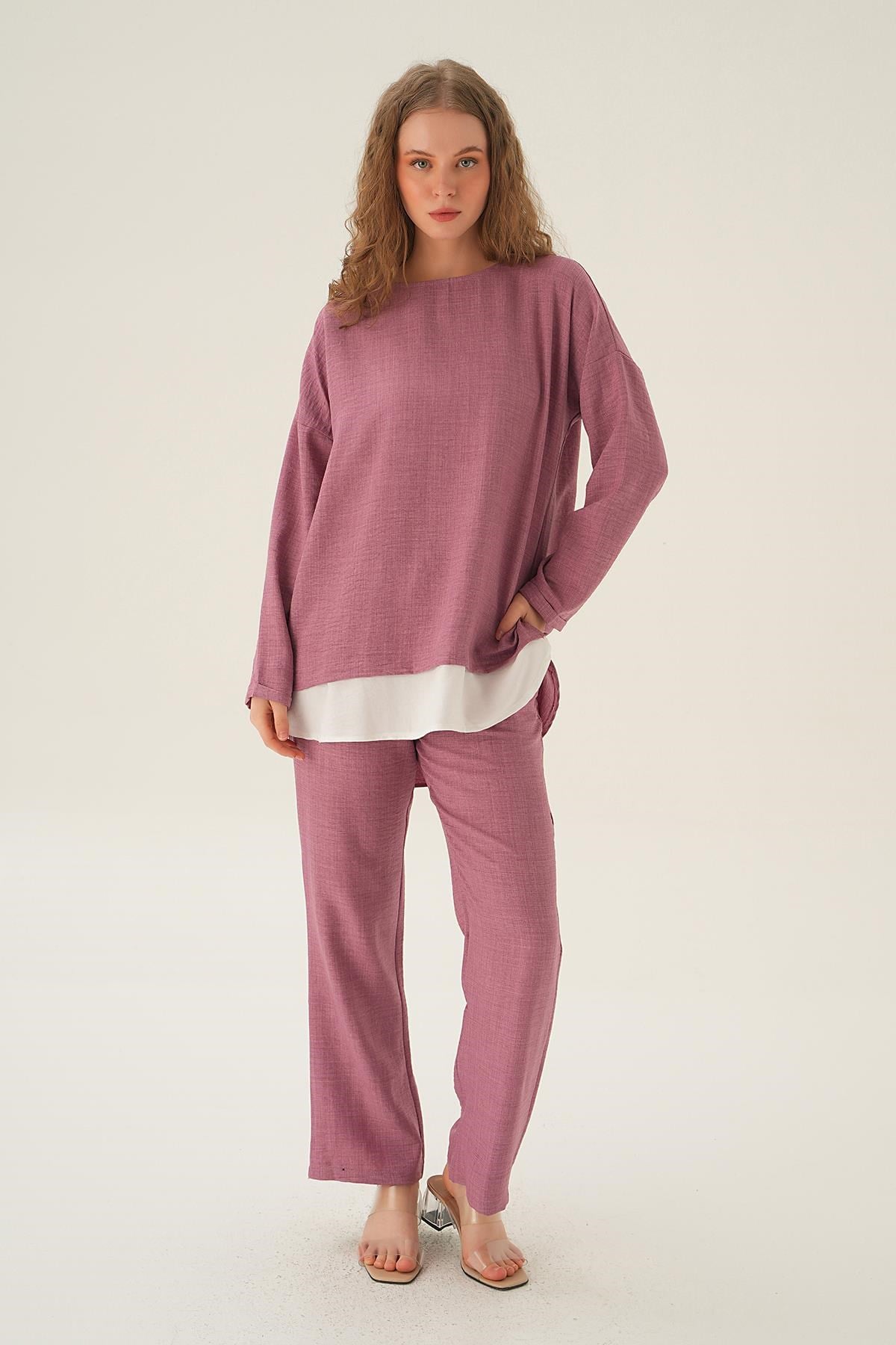 Gül Parçalı Tunik Pantolon Takım 4090A