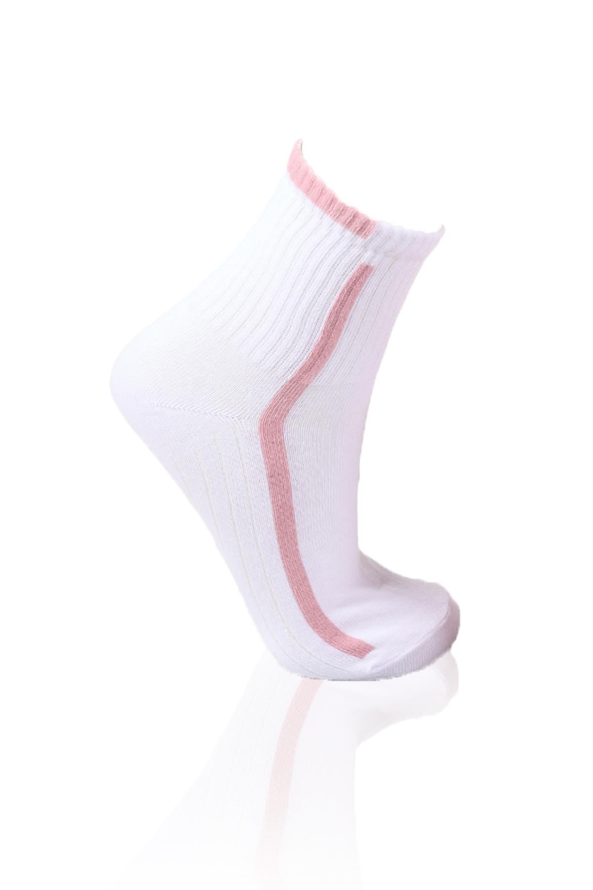 Gül-Pembe-Beyaz 3'lü Yarım Konç Çorap 1118
