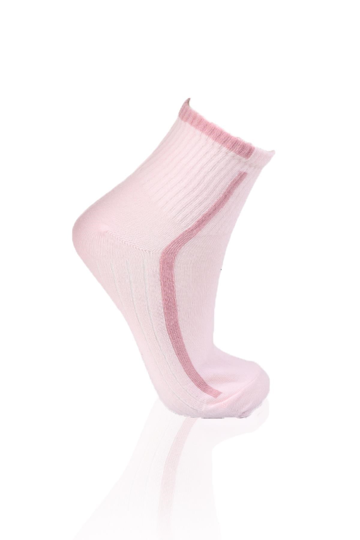 Gül-Pembe-Beyaz 3'lü Yarım Konç Çorap 1118