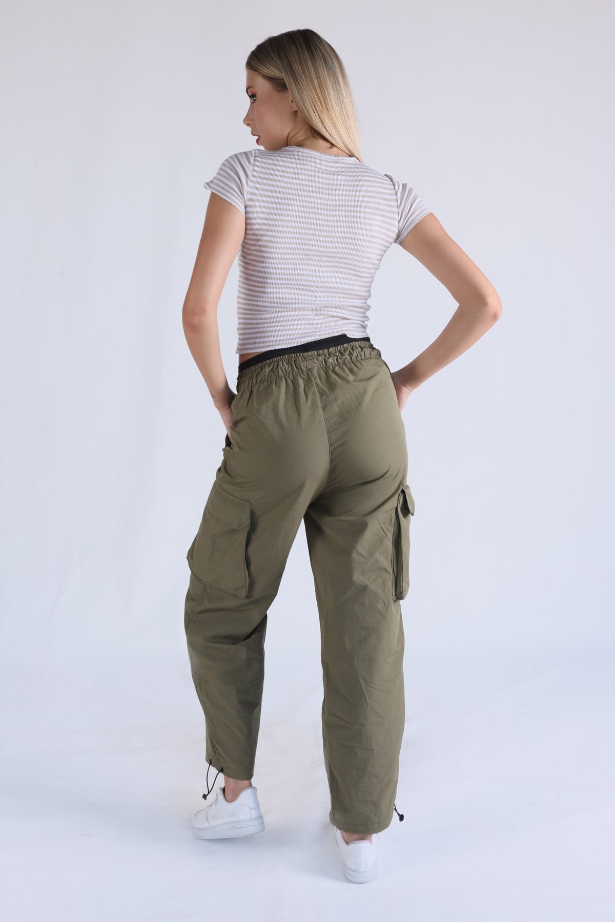 Haki Bel Detay Paraşüt Pantolon 5026