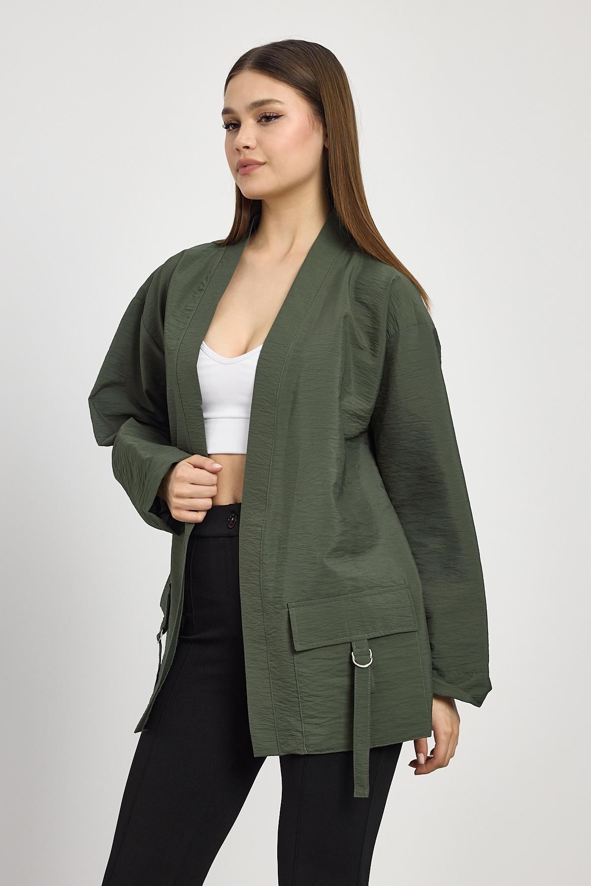 Haki Cep Detay Kimono 4194A