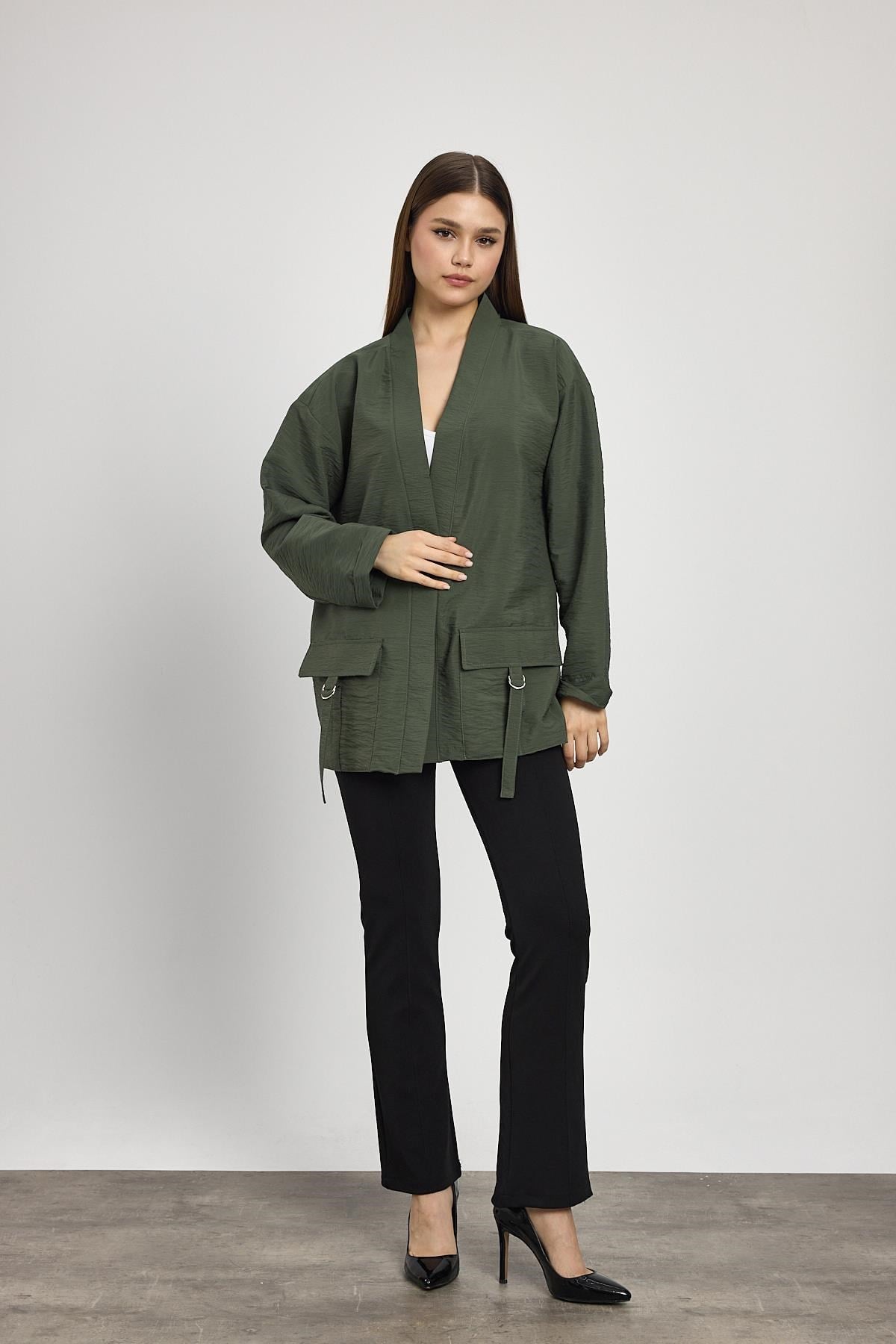 Haki Cep Detay Kimono 4194A