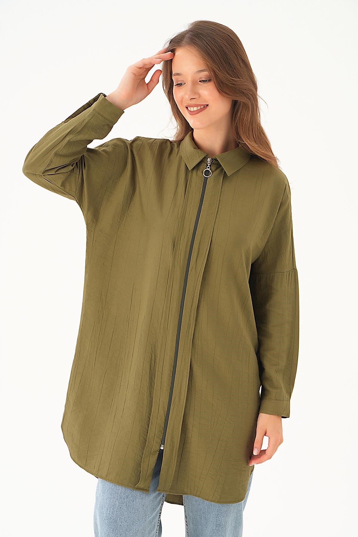 Haki Fermuar Detay Tunik 4139A