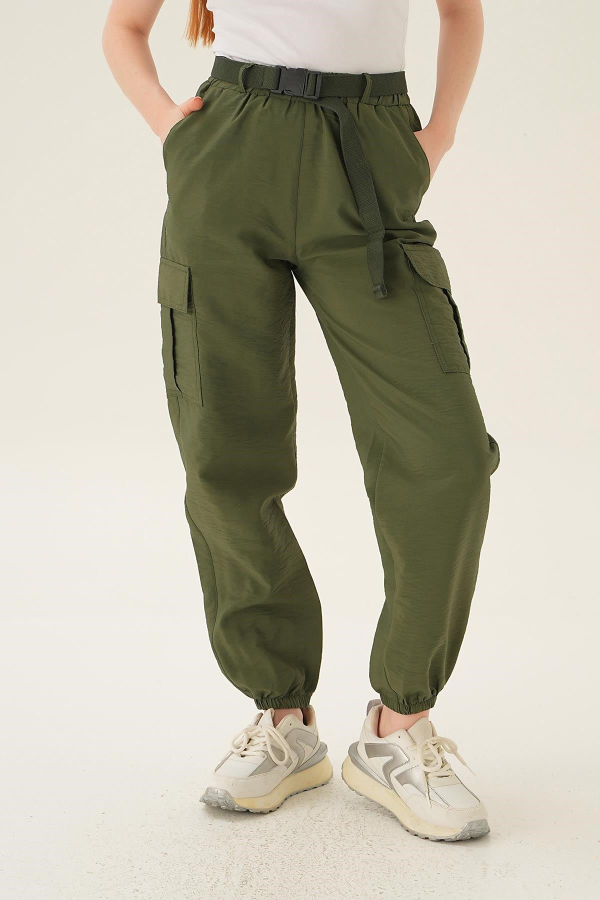 Haki Kemerli Paraşüt Pantolon 6888A