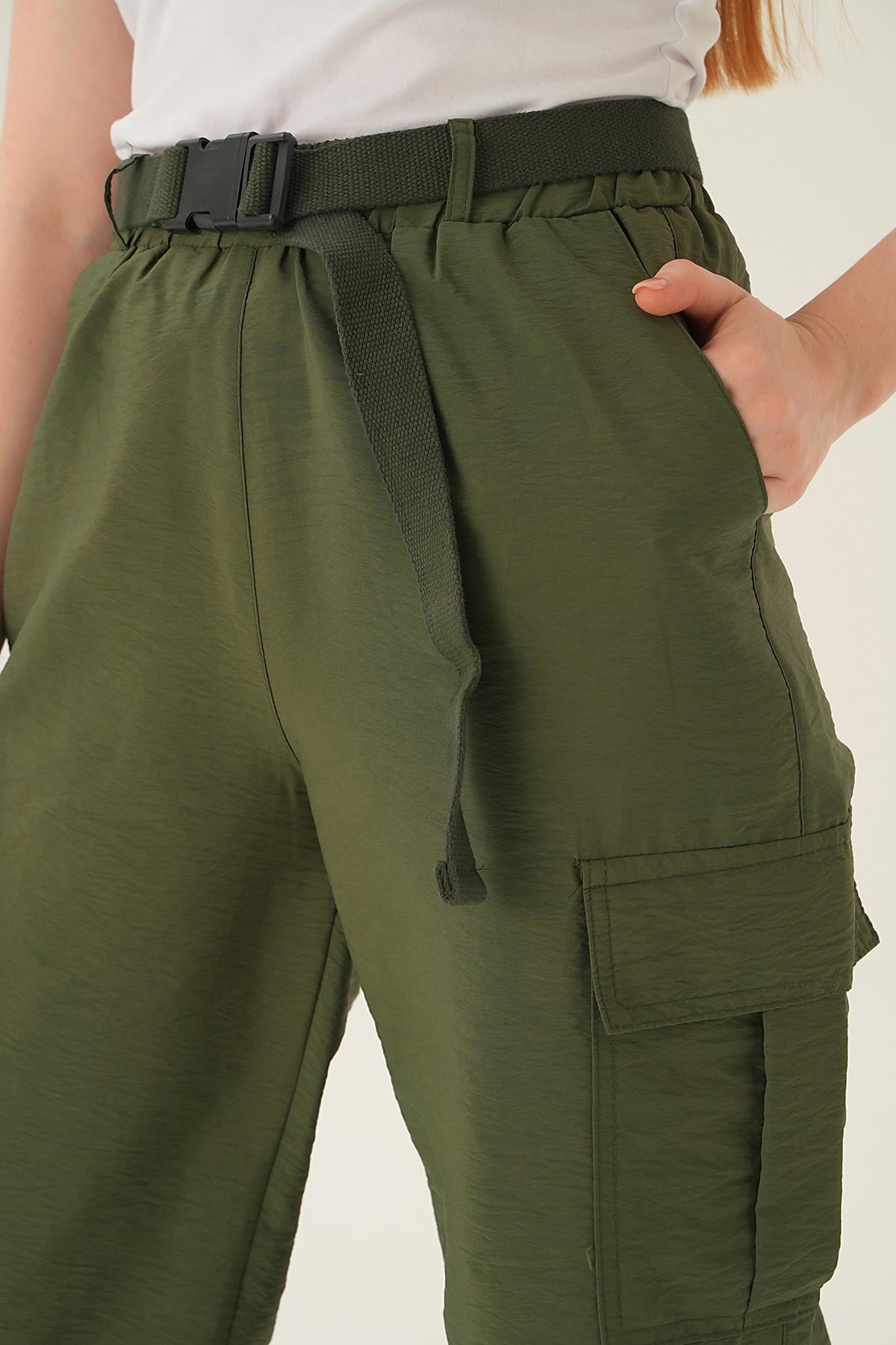 Haki Kemerli Paraşüt Pantolon 6888A