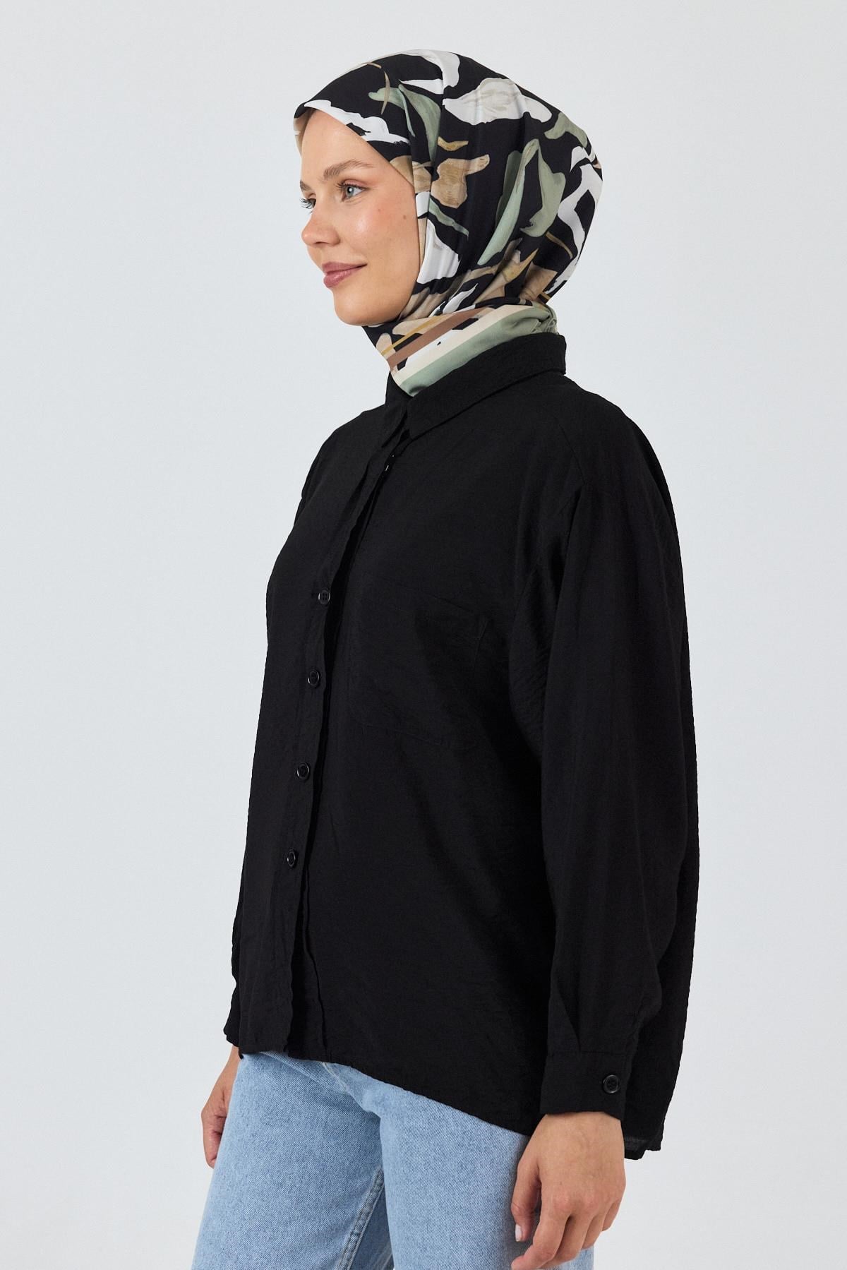 Haki Yaprak Desenli Eşarp 3004