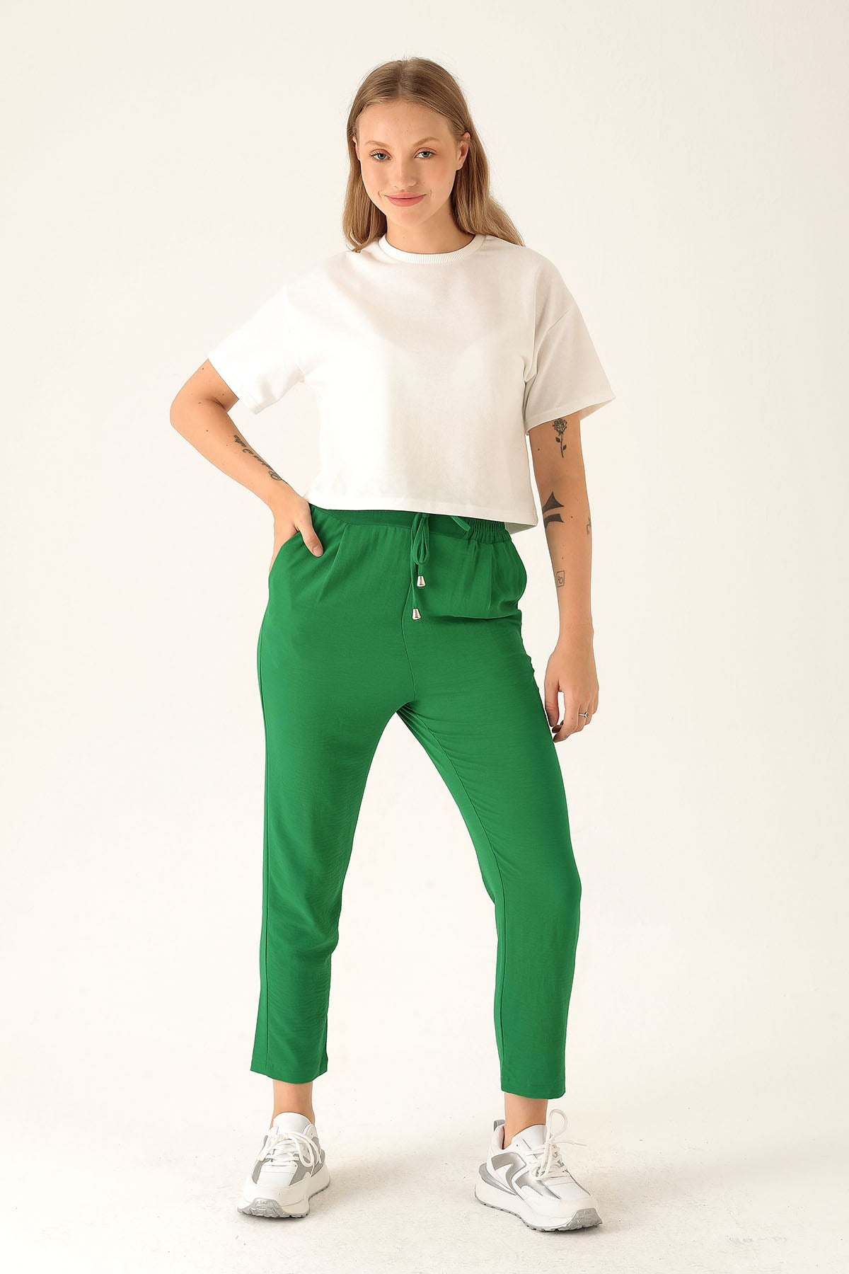 Havuç Bayan Pantolon - 6530A Benetton Yeşili
