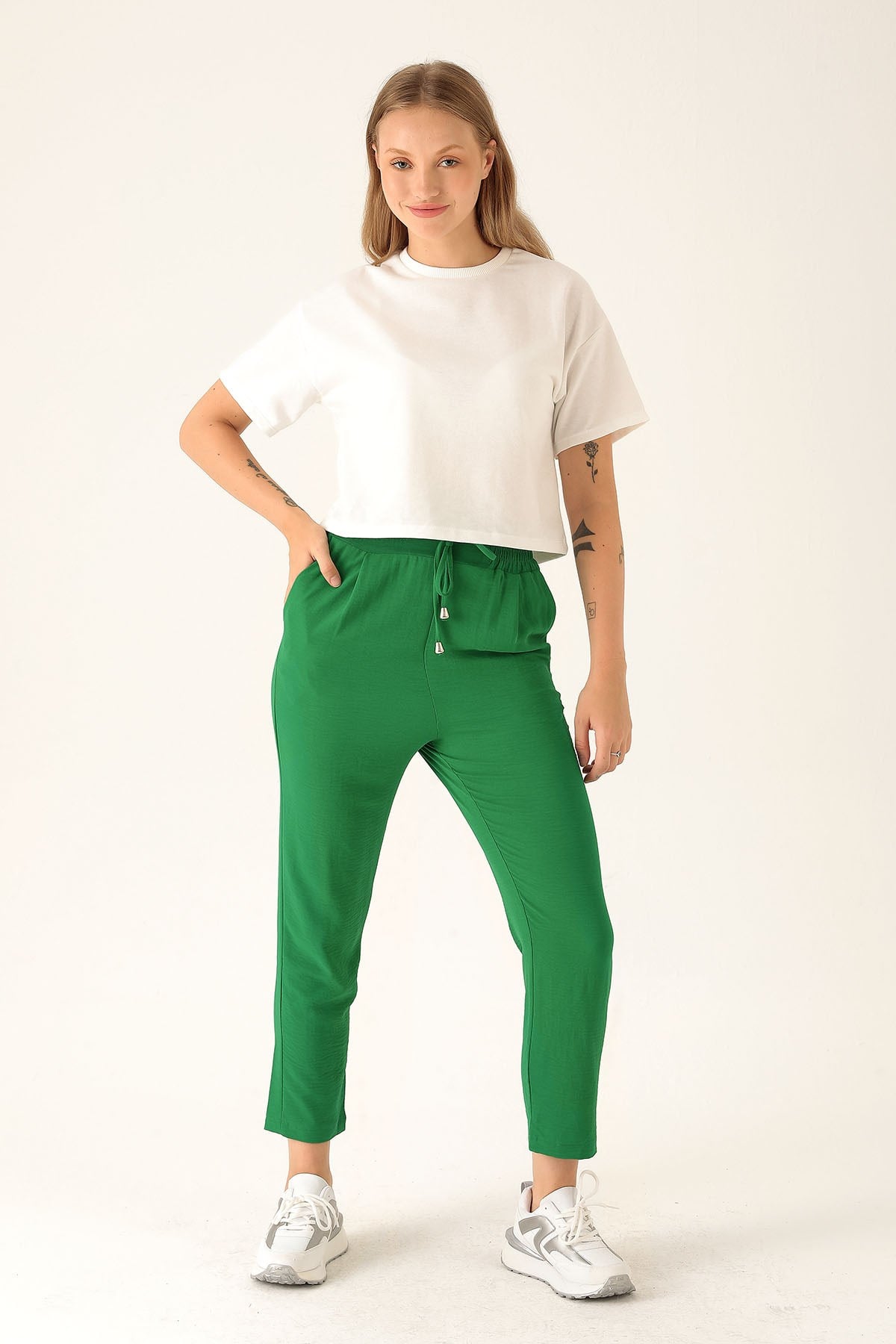 Havuç Bayan Pantolon - 6530A Benetton Yeşili