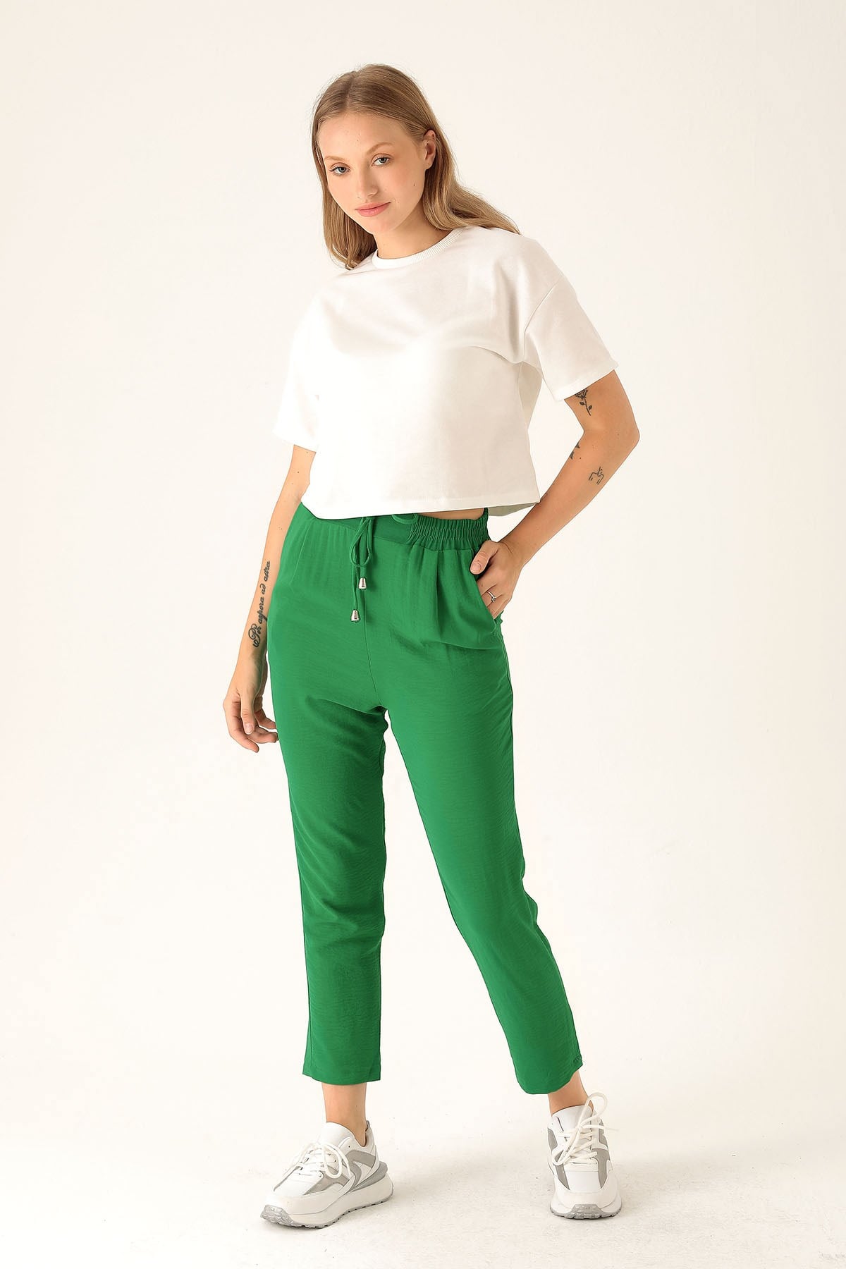 Havuç Bayan Pantolon - 6530A Benetton Yeşili