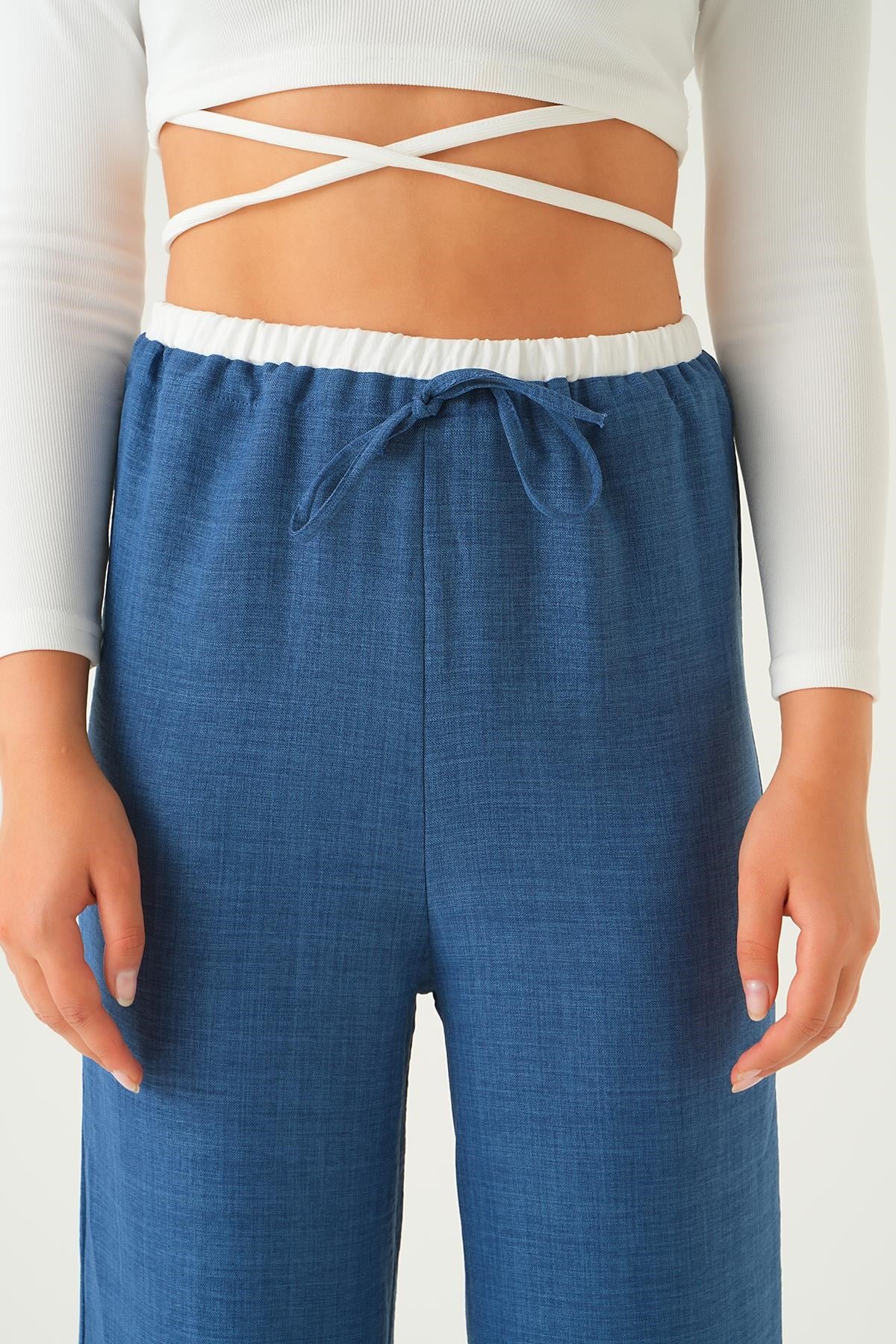 İndigo Bel Bağcık Detay Pantolon 4106A