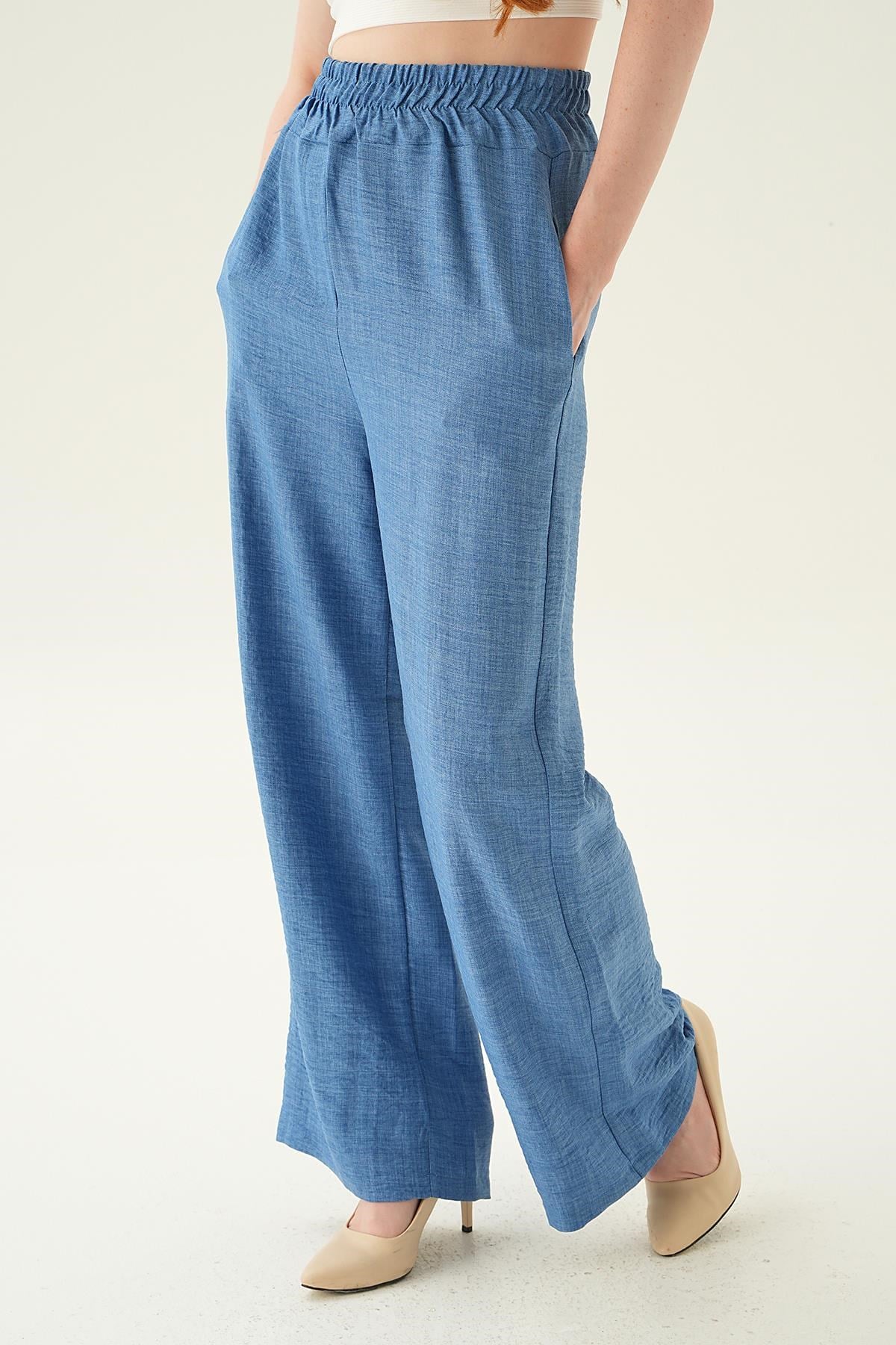 İndigo Geniş Kemerli Bol Pantolon 6905A