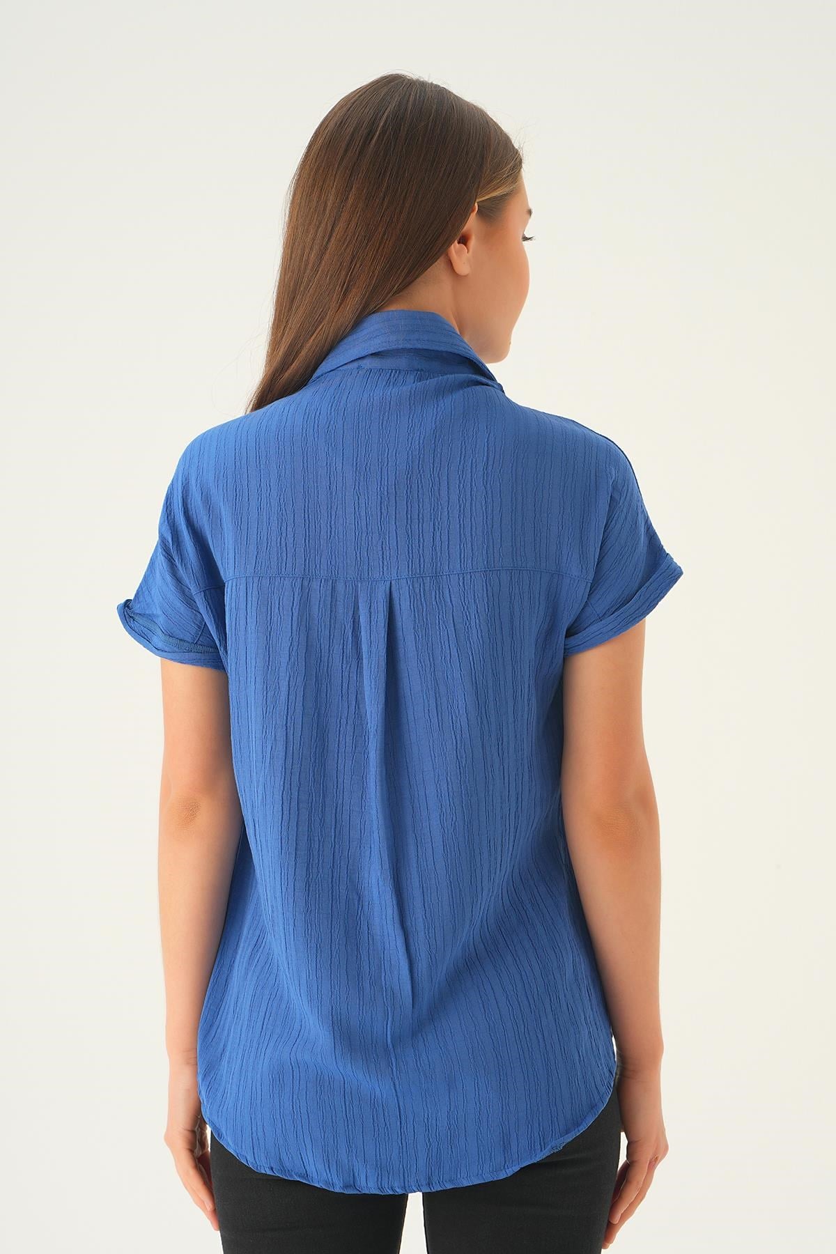 İndigo Kısa Kol Oversize Gömlek 4163A