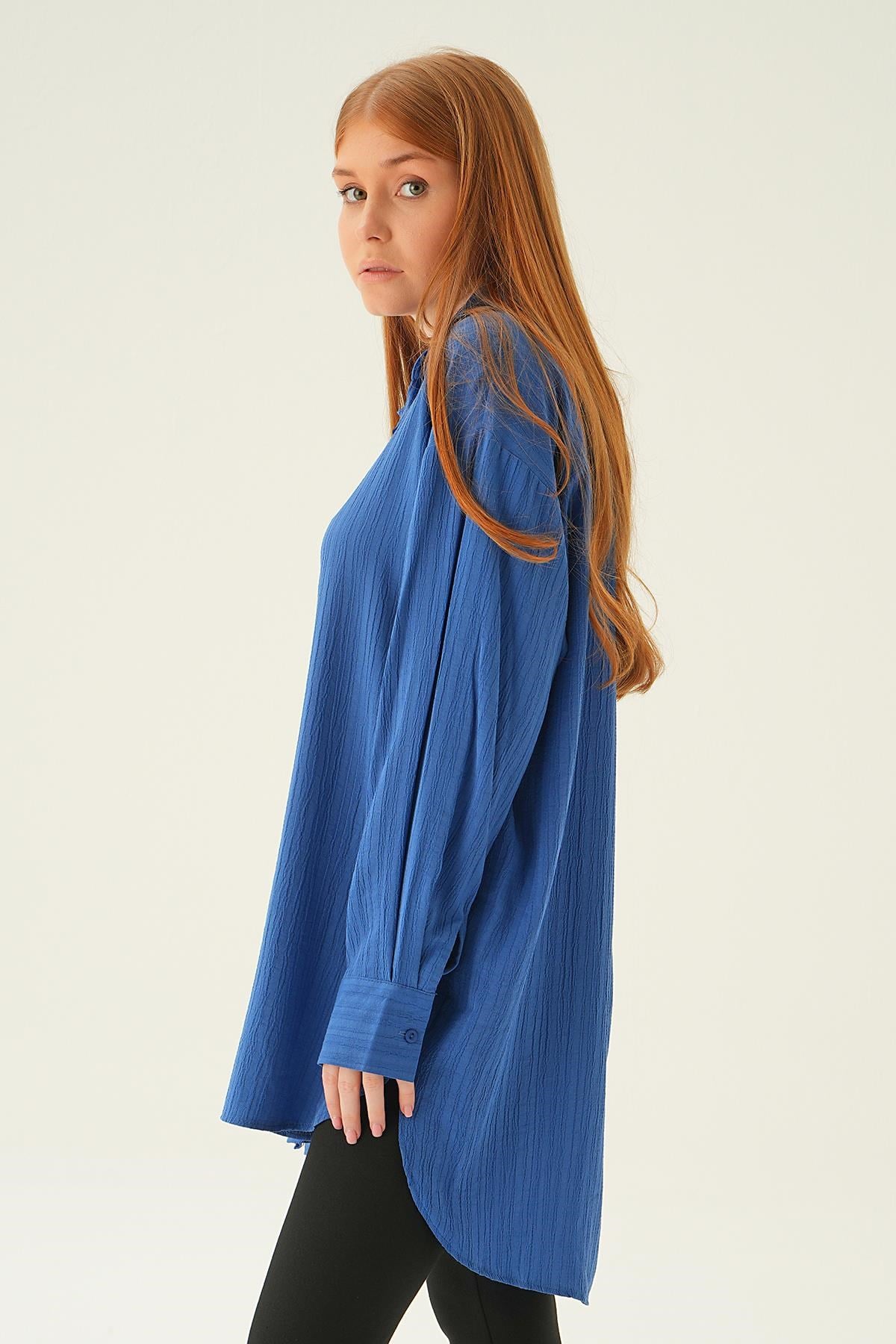 İndigo Oversize Gömlek 6644-1