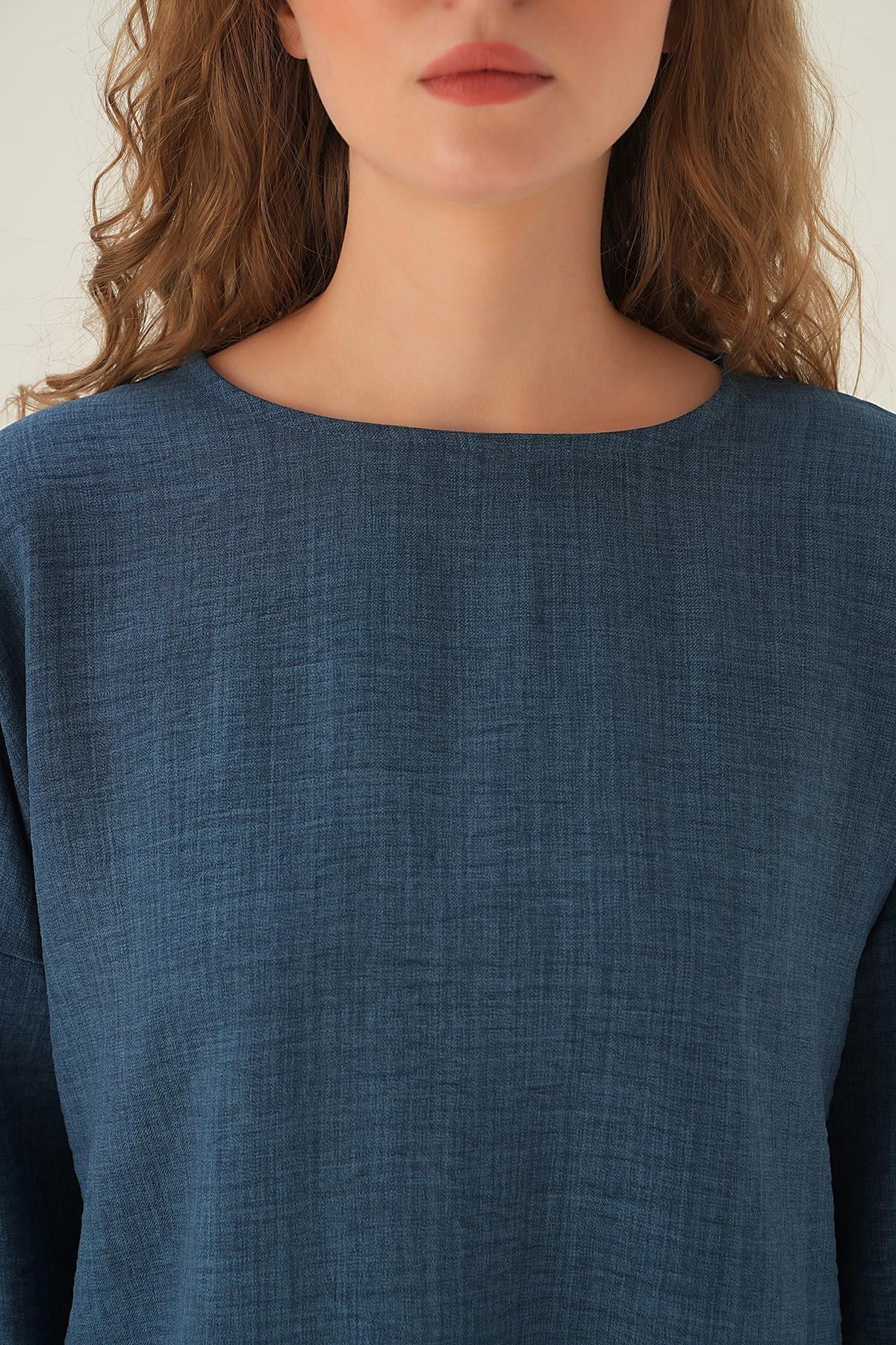 İndigo Parçalı Tunik Pantolon Takım 4090A