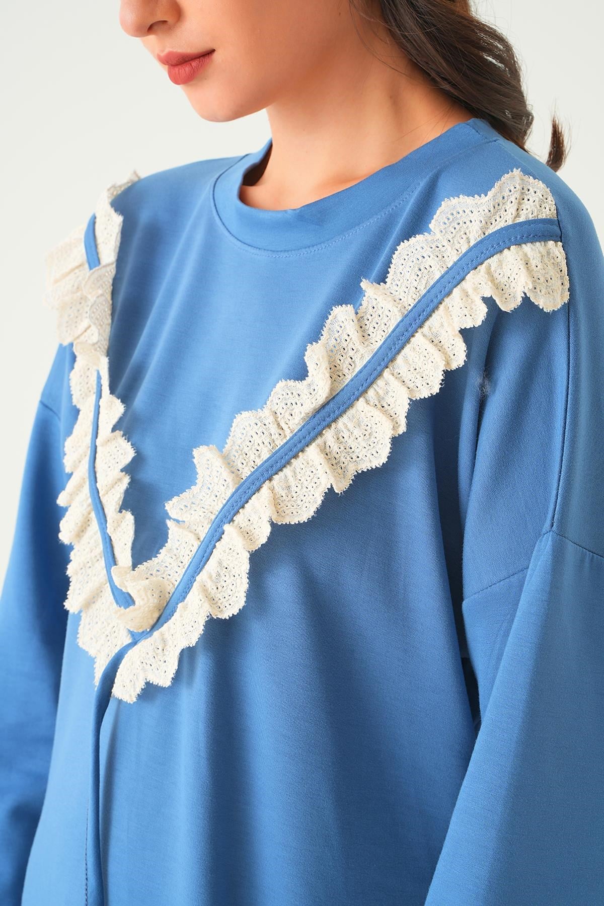 İndigo V Dantel Detay Tunik 15808