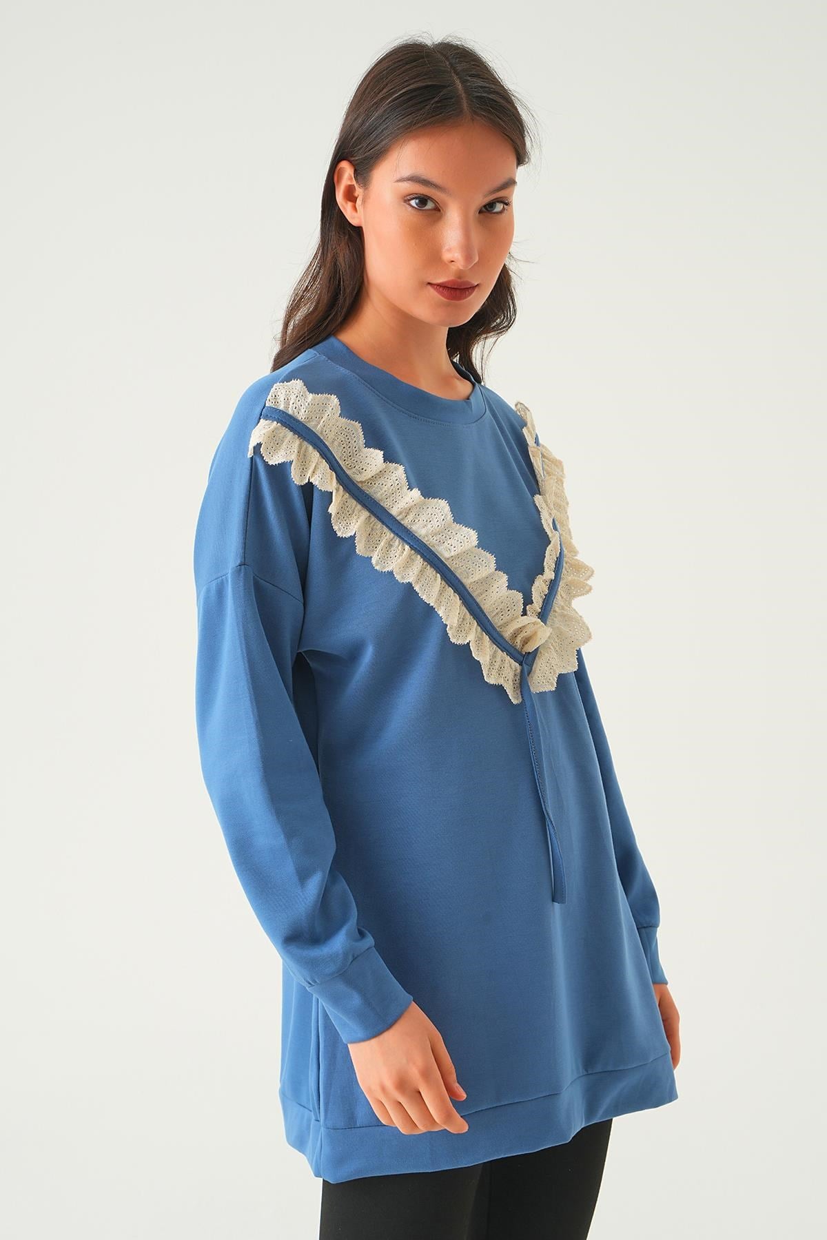 İndigo V Dantel Detay Tunik 15808