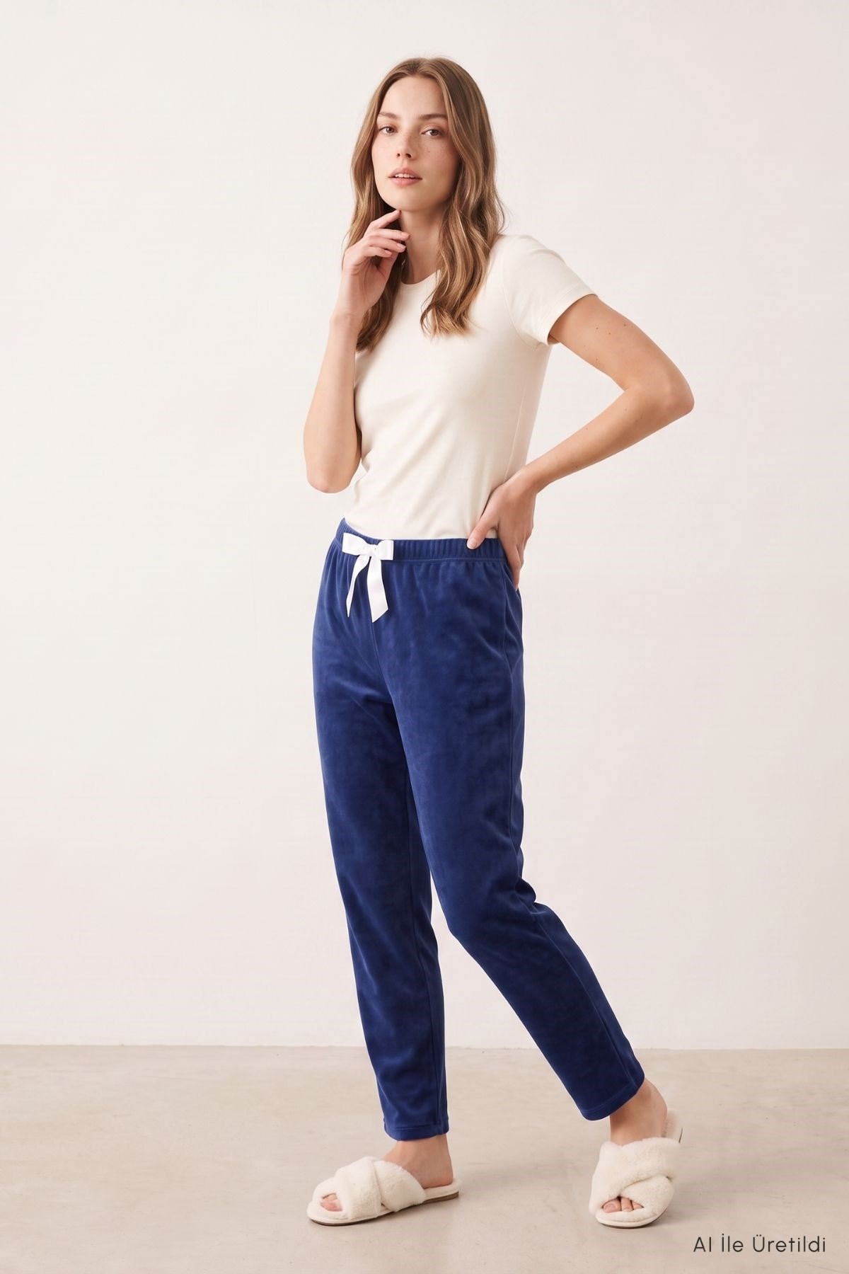 Kadın Alt Giyim-Kadın Pijama-Bel Lastikli Kadife Pijama 0601 Laci-rulem