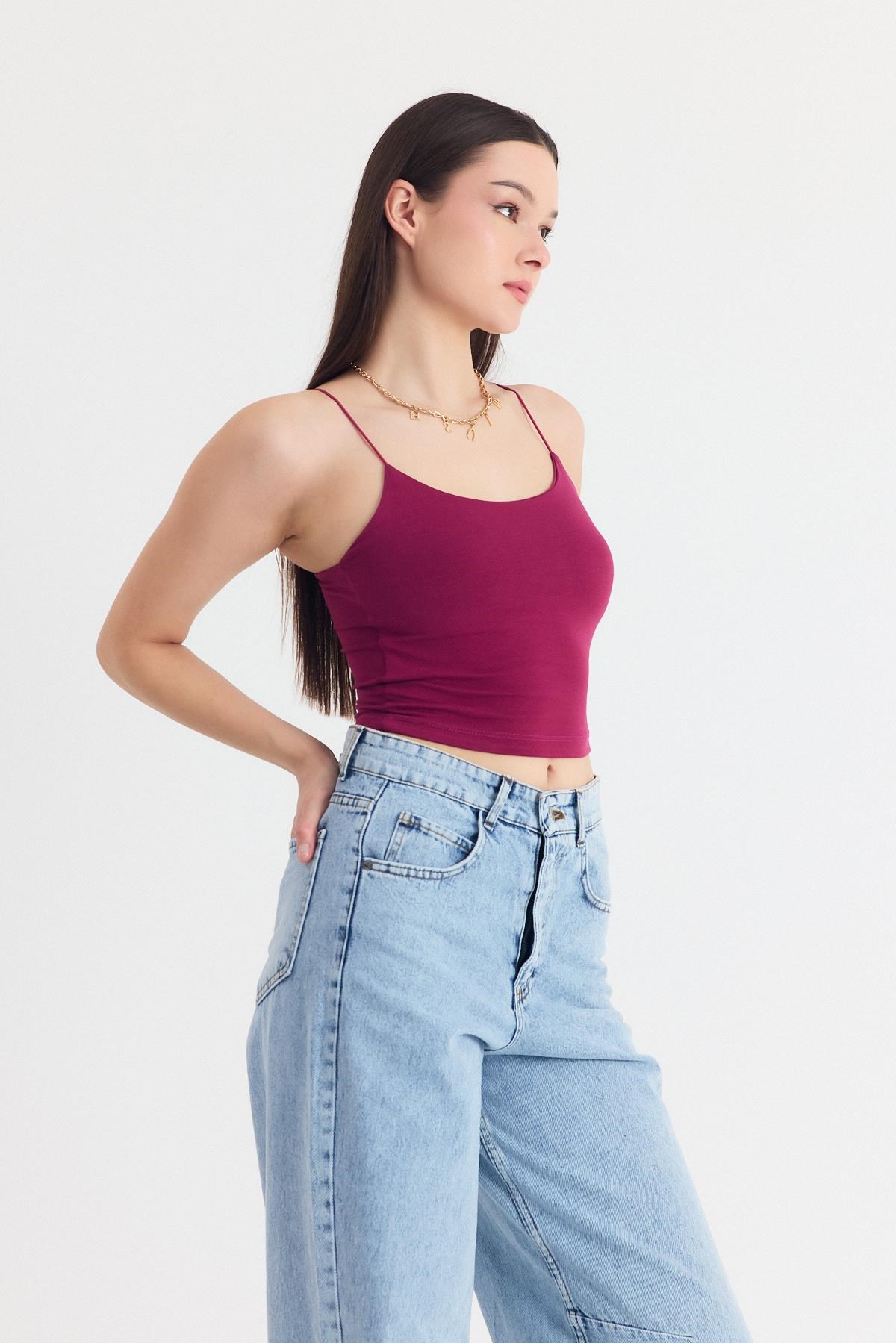 Kadın Atlet-Bordo İnce Askılı Fitted Basic Atlet 947-rulem
