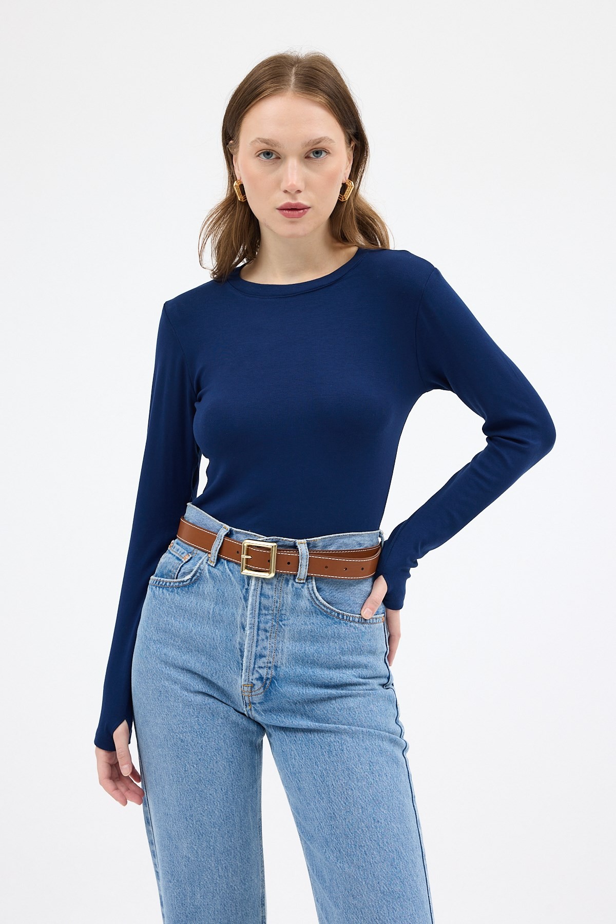 Kadın Body-Laci Premium/Viskoz Yumuşak Kumaşlı Parmak Geçmeli Crop Bluz 8162A-rulem