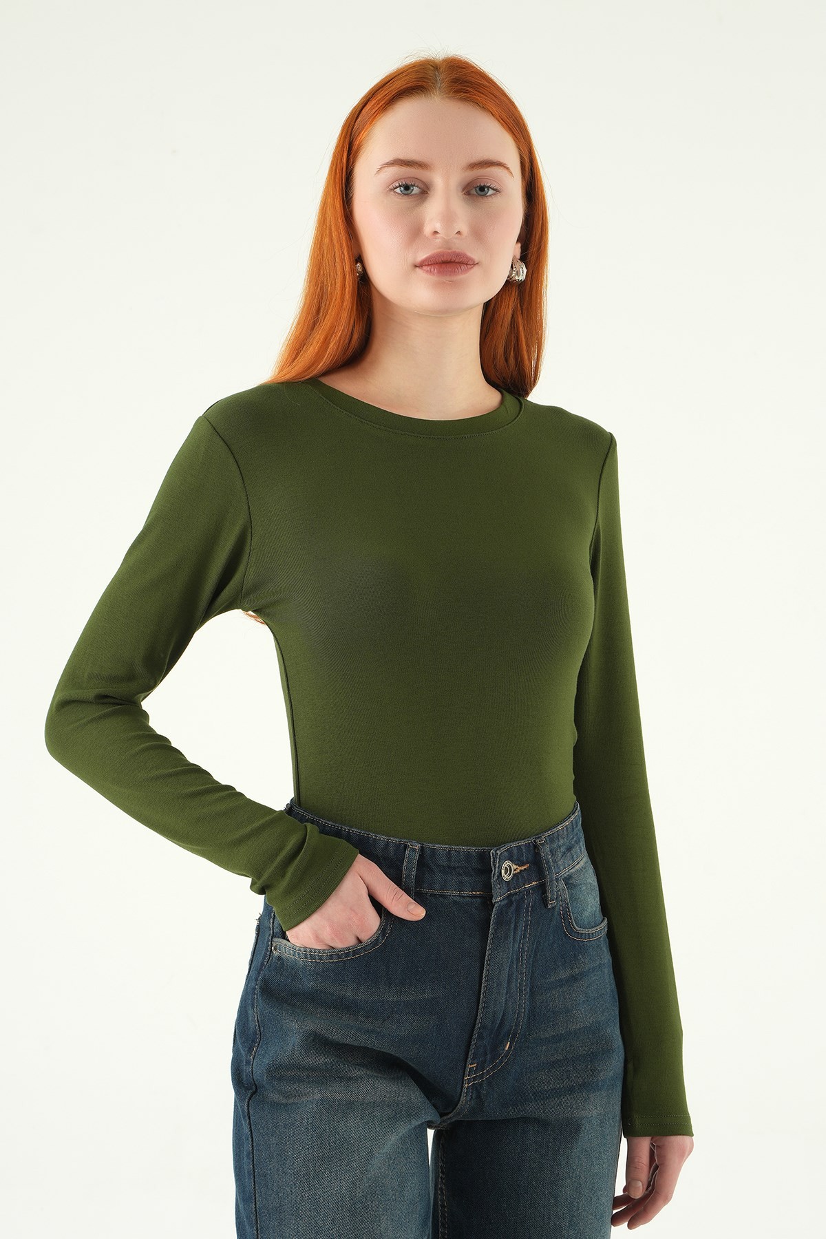 Kadın Body-Parmak Geçirmeli Bady 8162A Haki -rulem