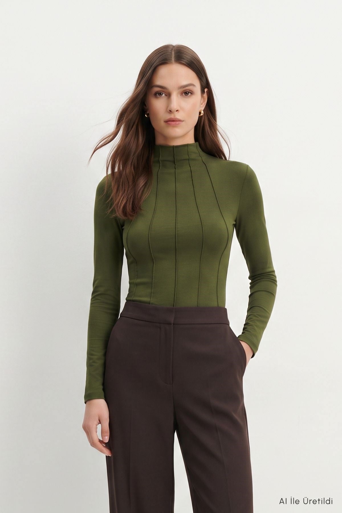 Kadın Body-Uzun Kol Çimalı Body 8225A Haki -rulem