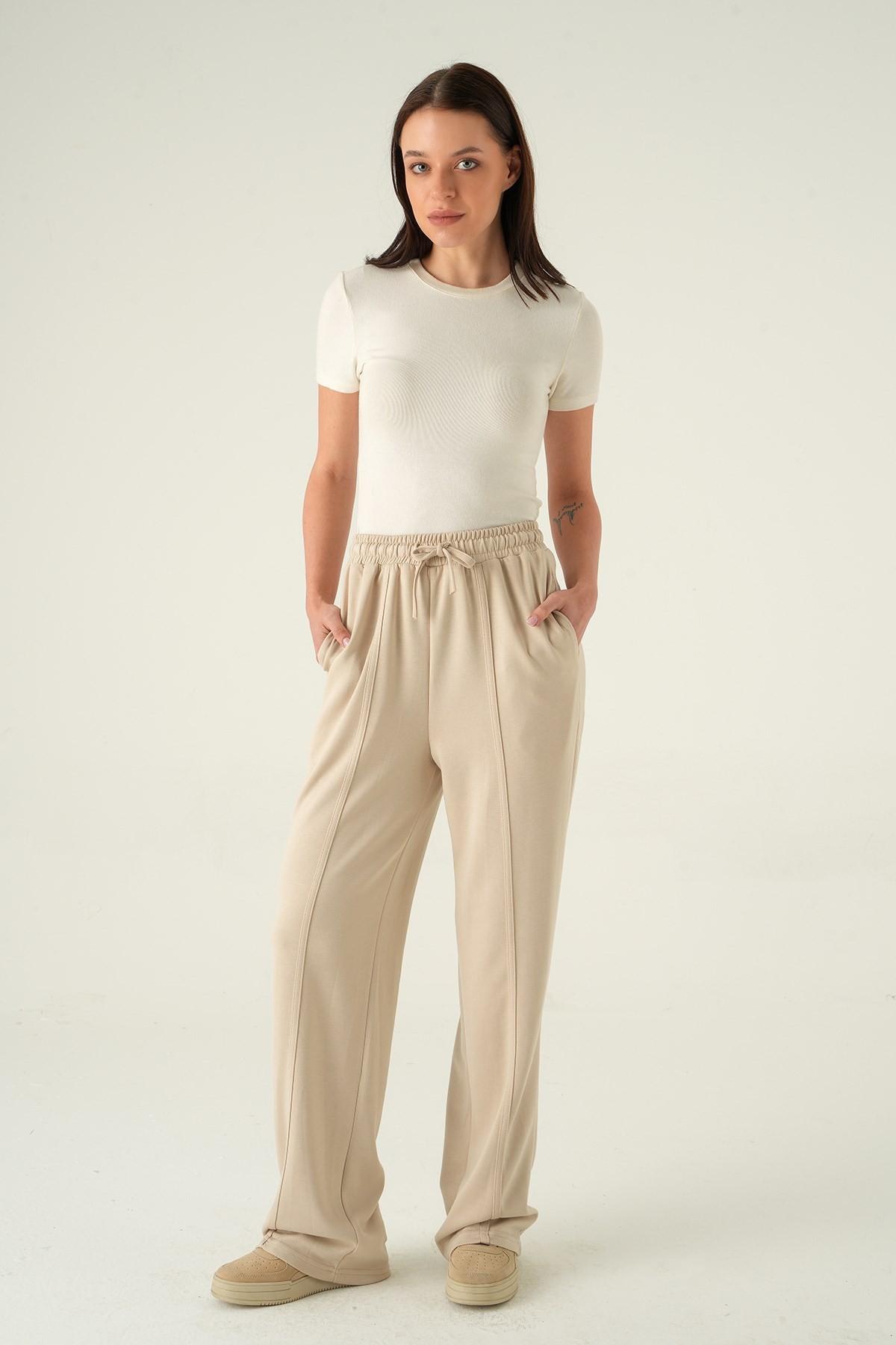 Kadın Eşofman-Ön Çima Detay Eşofman 8302A Bej -rulem