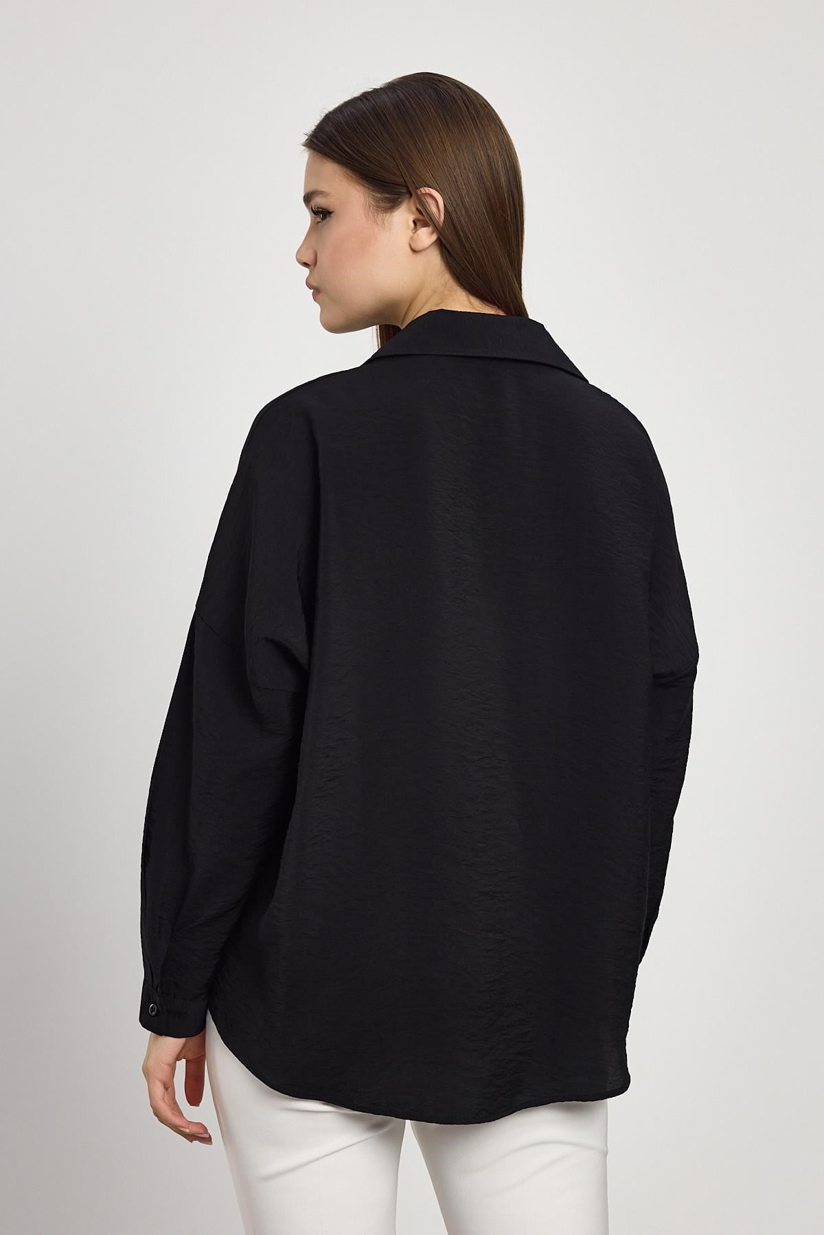 Kadın Gömlek-Siyah Oversize Klasik Gömlek 4316A-rulem