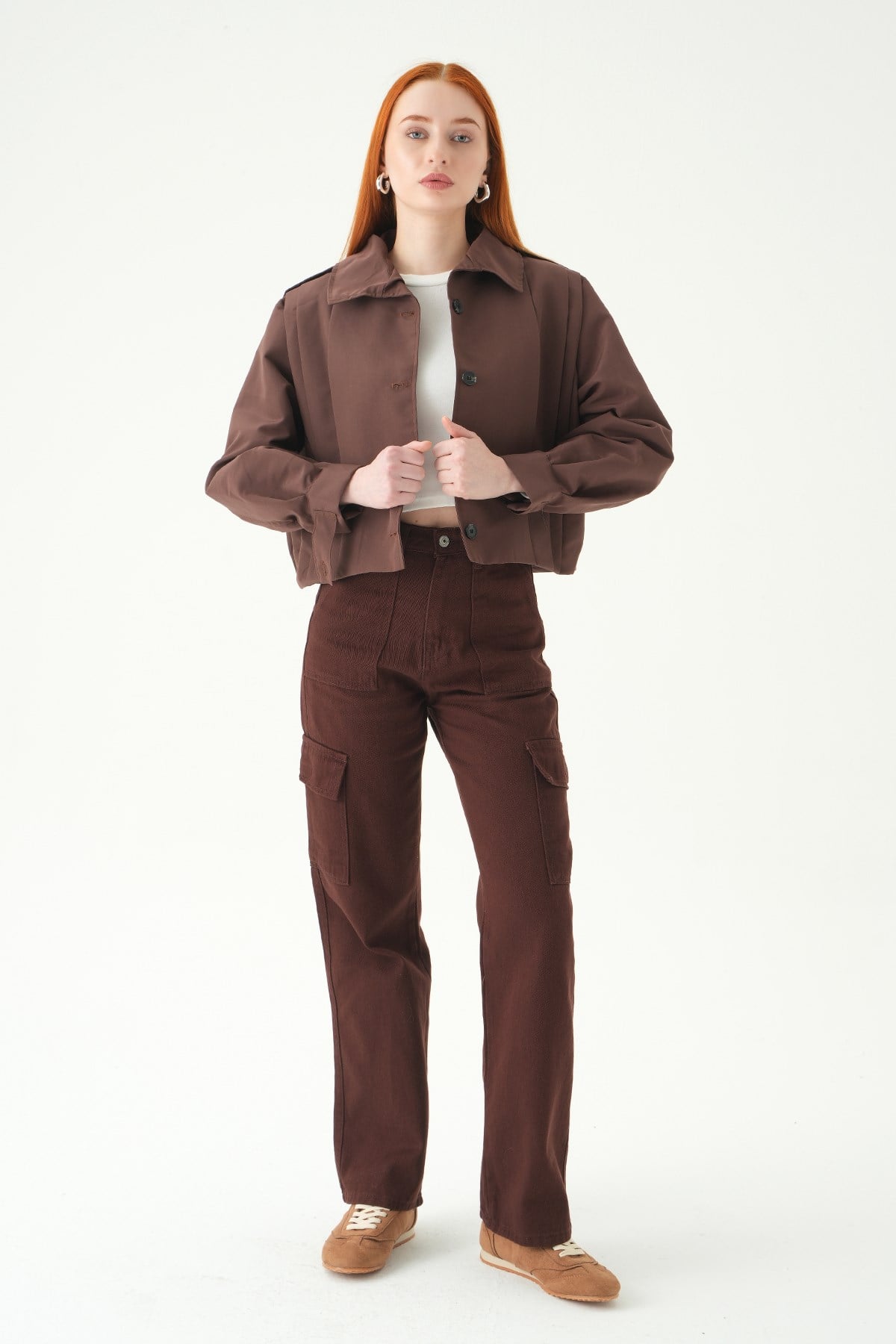 Kadın Jean Pantolon-Kargo Cep Jean 580 Kahve -rulem