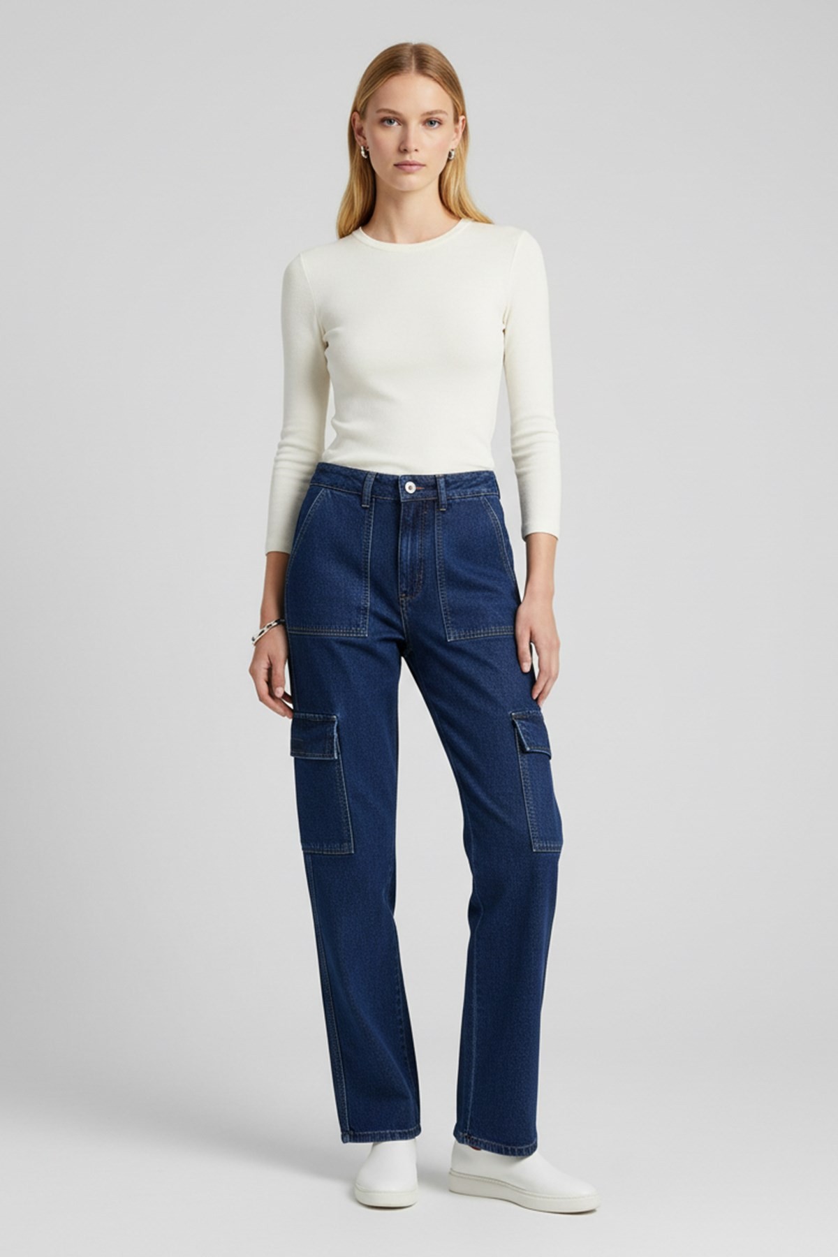 Kadın Jean Pantolon-Kargo Cep Jean 580 Mavi -rulem