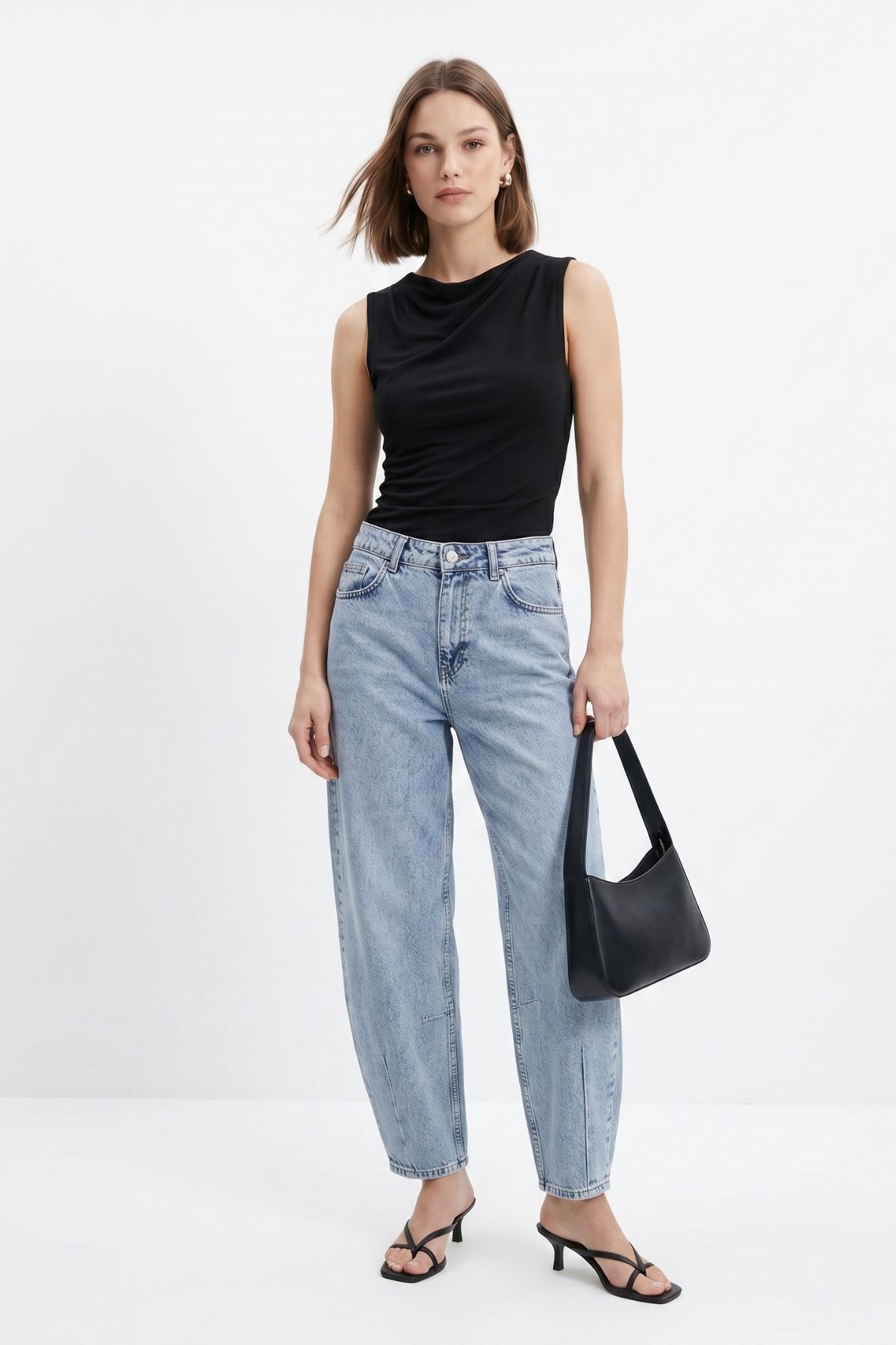 Kadın Jean Pantolon-Paça Pileli Baggy Jean 3092 Buzkar -rulem