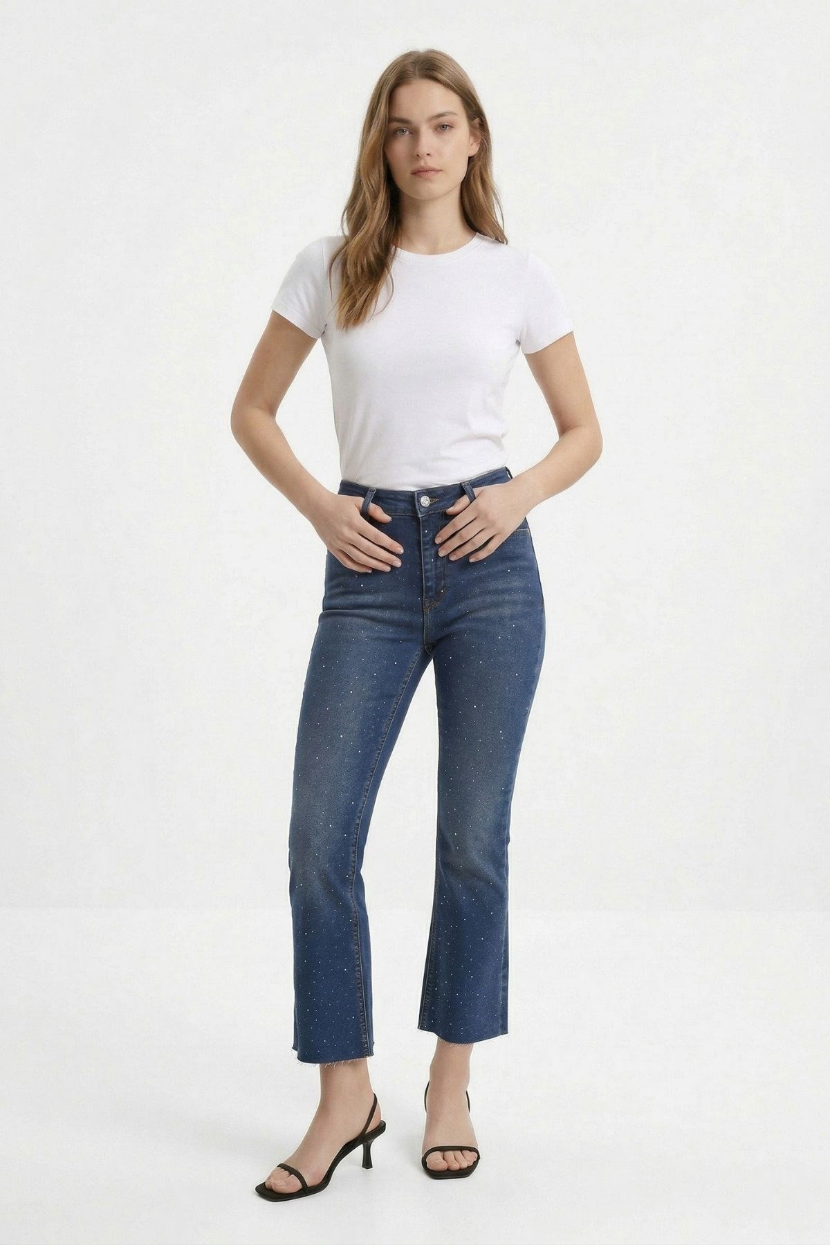 Kadın Jean Pantolon-Taşlı İspanyol Paça Jean 3047-2 Tint Kahve -rulem