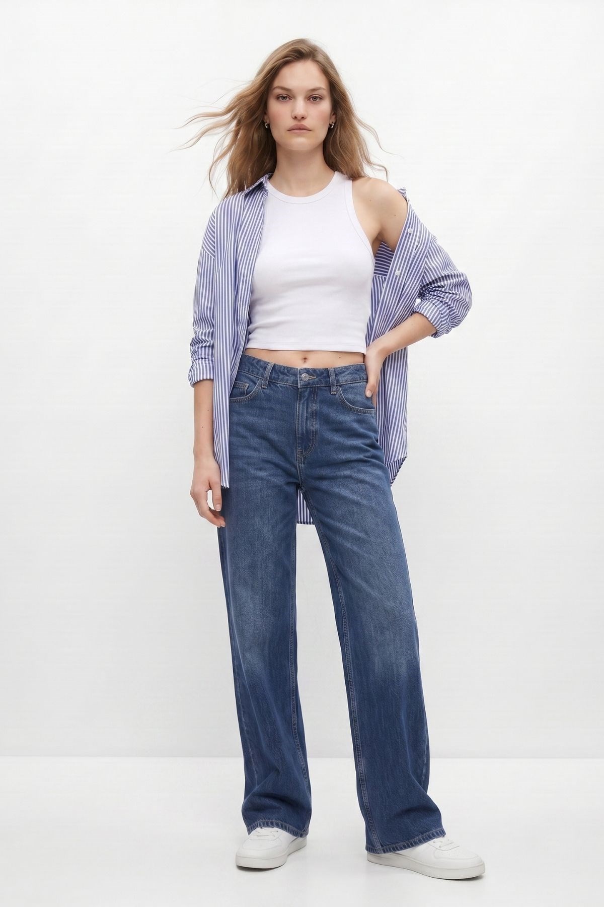 Kadın Jean Pantolon-Yüksek Bel Düz Paça Jean 5043 Tint Kahve -rulem