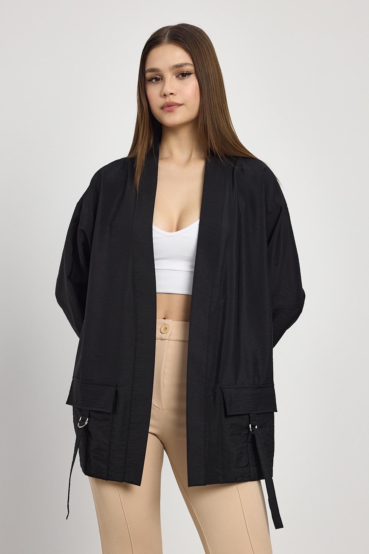 Kadın Kimono-Cep Detay Kimono 4194A Siyah -rulem