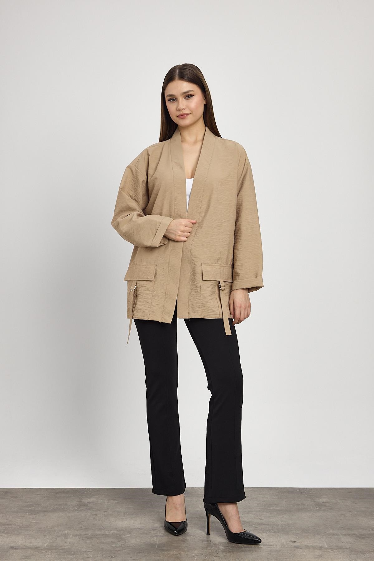 Kadın Kimono-Cep Detay Kimono 4194A Vizon -rulem