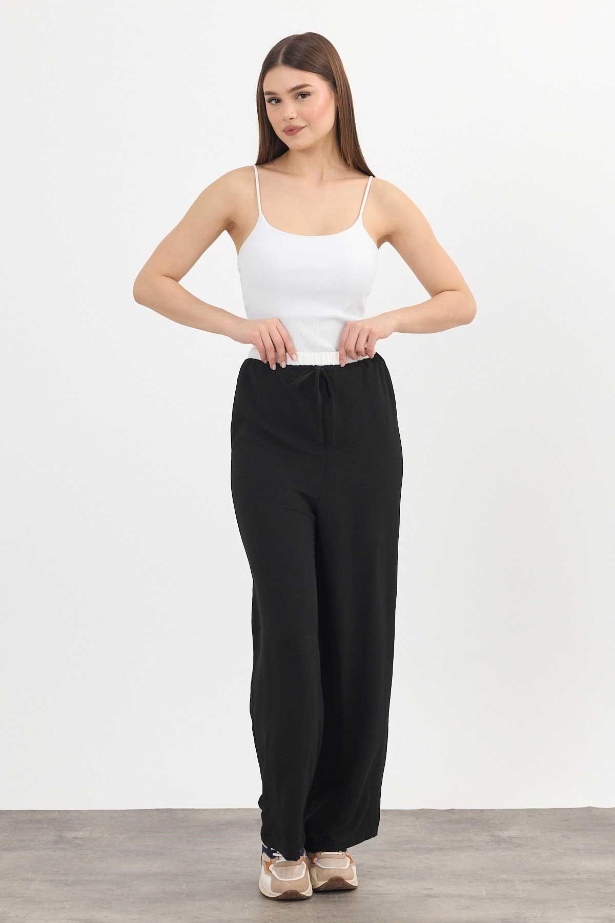 Kadın Pantolon-Bol Paça Pantolon 4327A Siyah -rulem