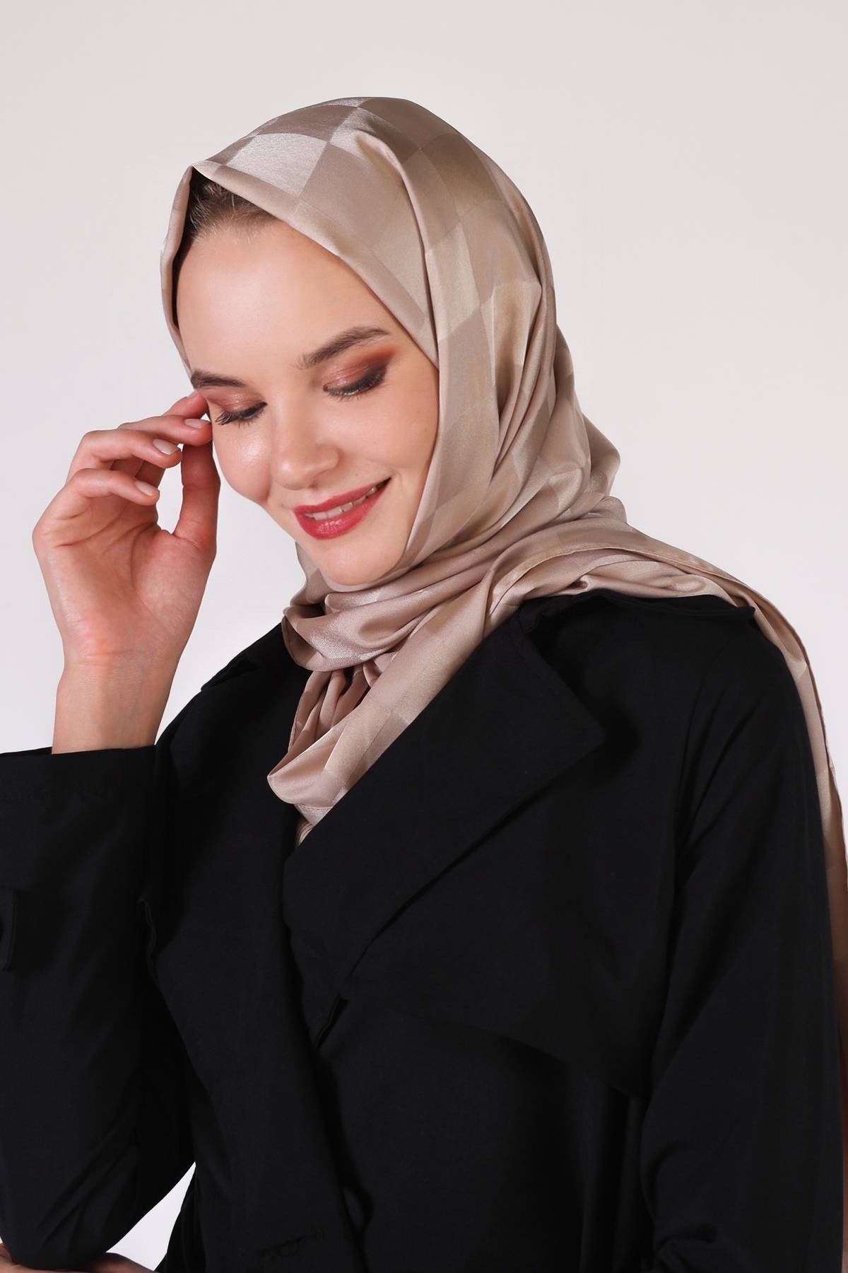 Kadın Şal-Dama Desen Şal 5664 Bej -rulem