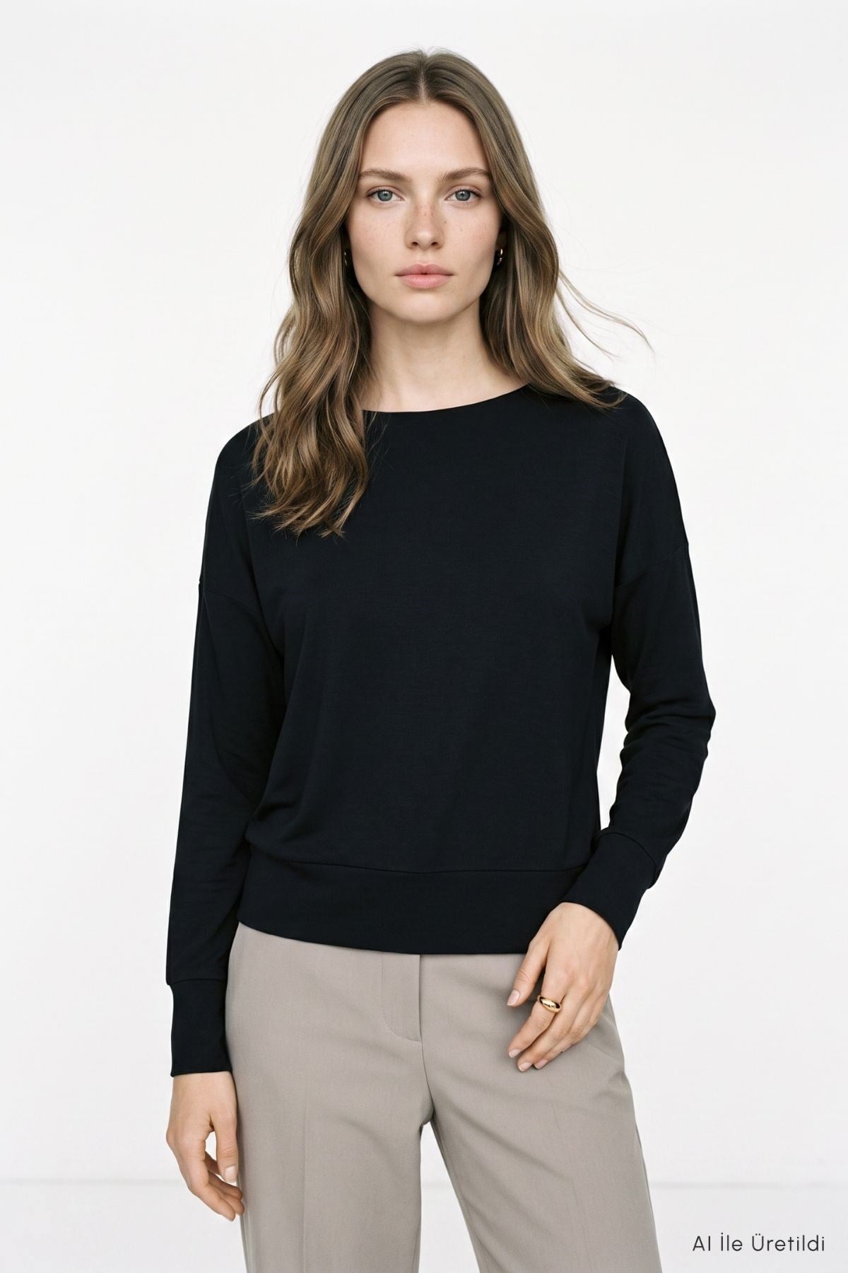 Kadın Sweatshirt-Bisiklet Yaka Sweat 8307A Siyah -rulem