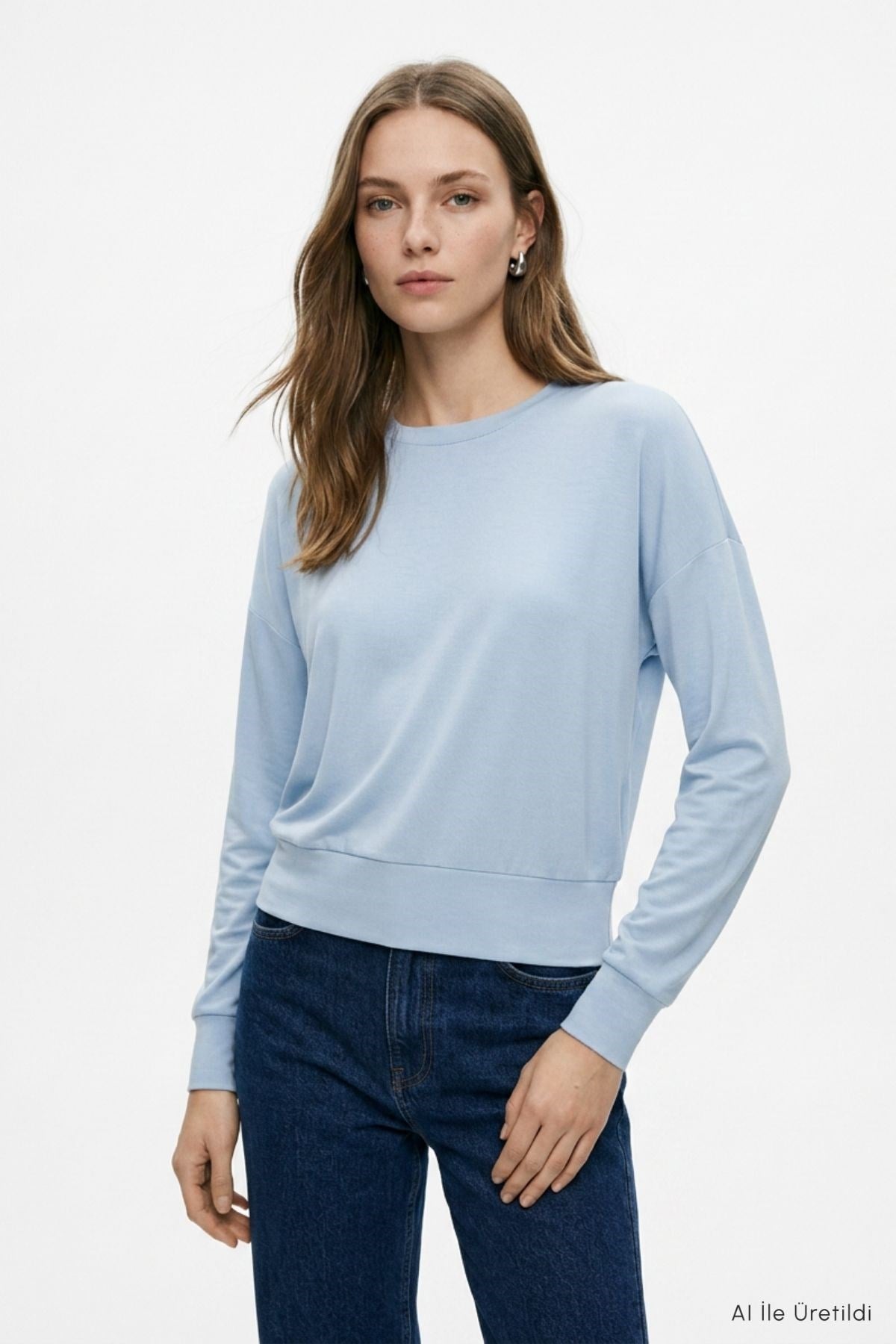 Kadın Sweatshirt-Bisiklet Yaka Sweat 8307A Mavi -rulem