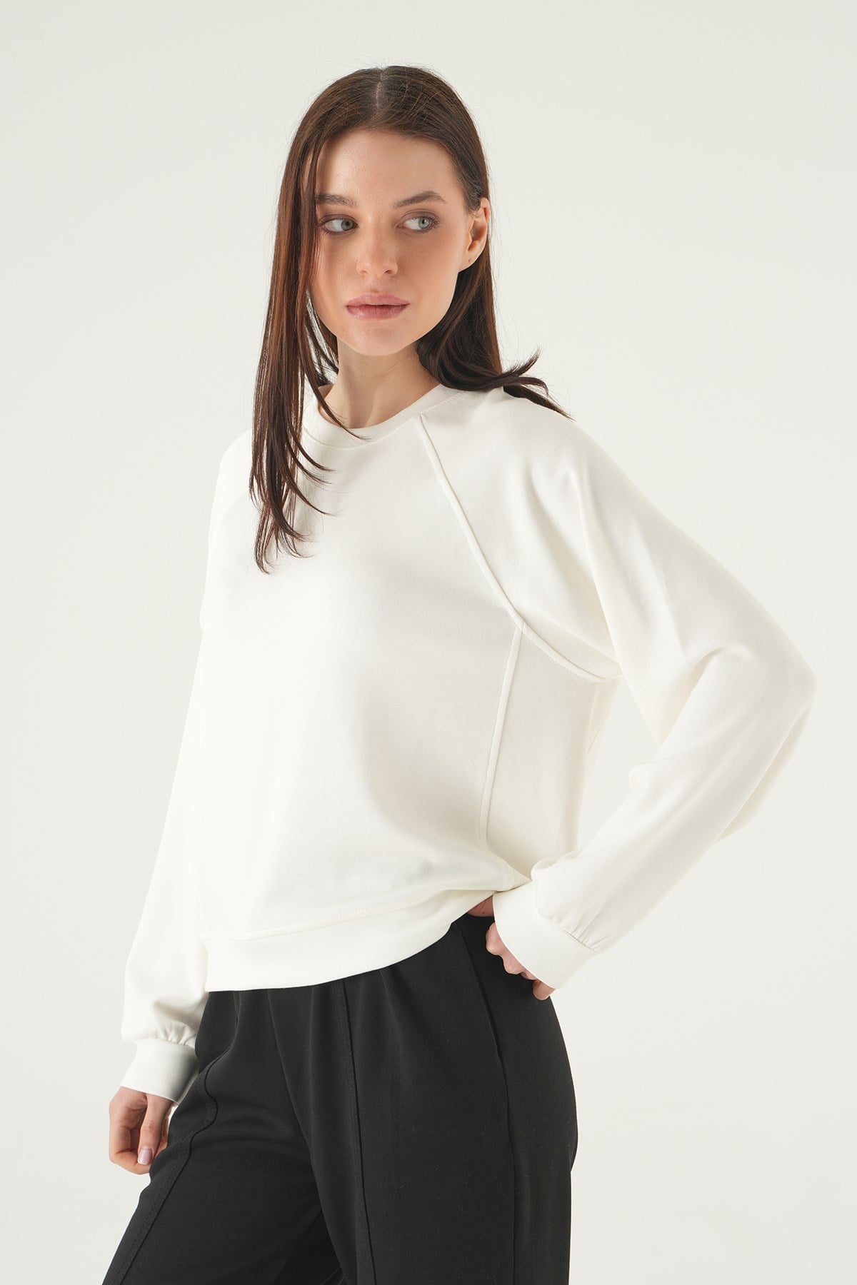 Kadın Sweatshirt-Bisiklet Yaka Sweat 8277A Ekru -rulem