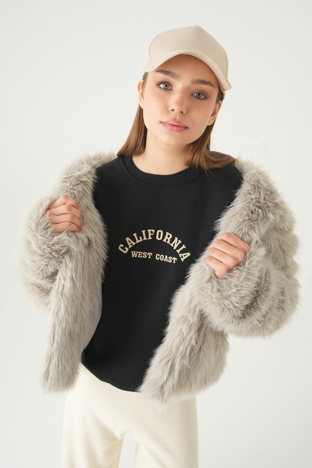 Kadın Sweatshirt-California Baskılı Sweat 1403 Siyah -rulem