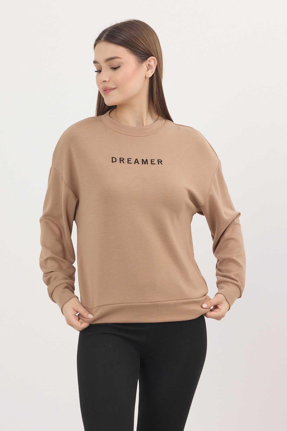 Kadın Sweatshirt-Camel Dreamer Nakış Detay Oysho Sweat 4004-rulem
