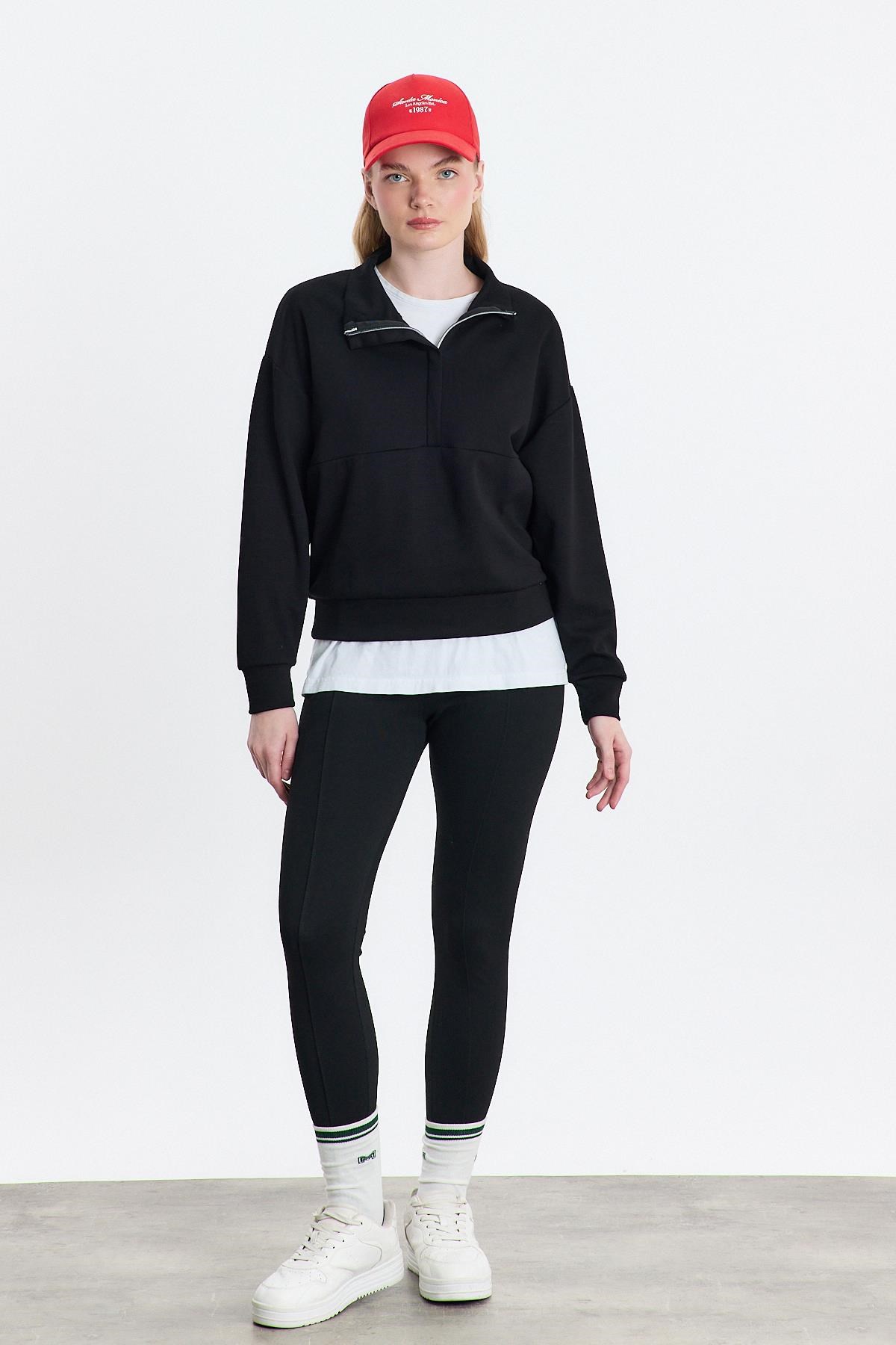Kadın Sweatshirt-Fermuar Detay Oysho Sweat 4011 Siyah -rulem