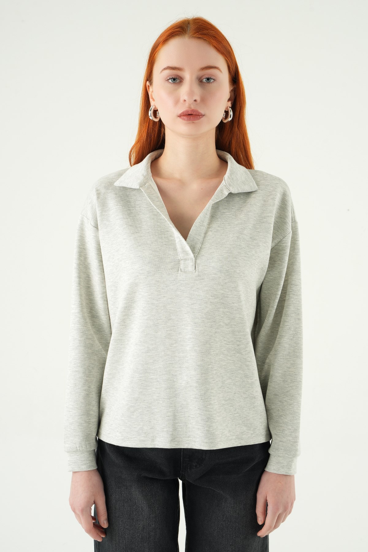 Kadın Sweatshirt-Gömlek Yaka Sweat 8275A Karmelanj -rulem