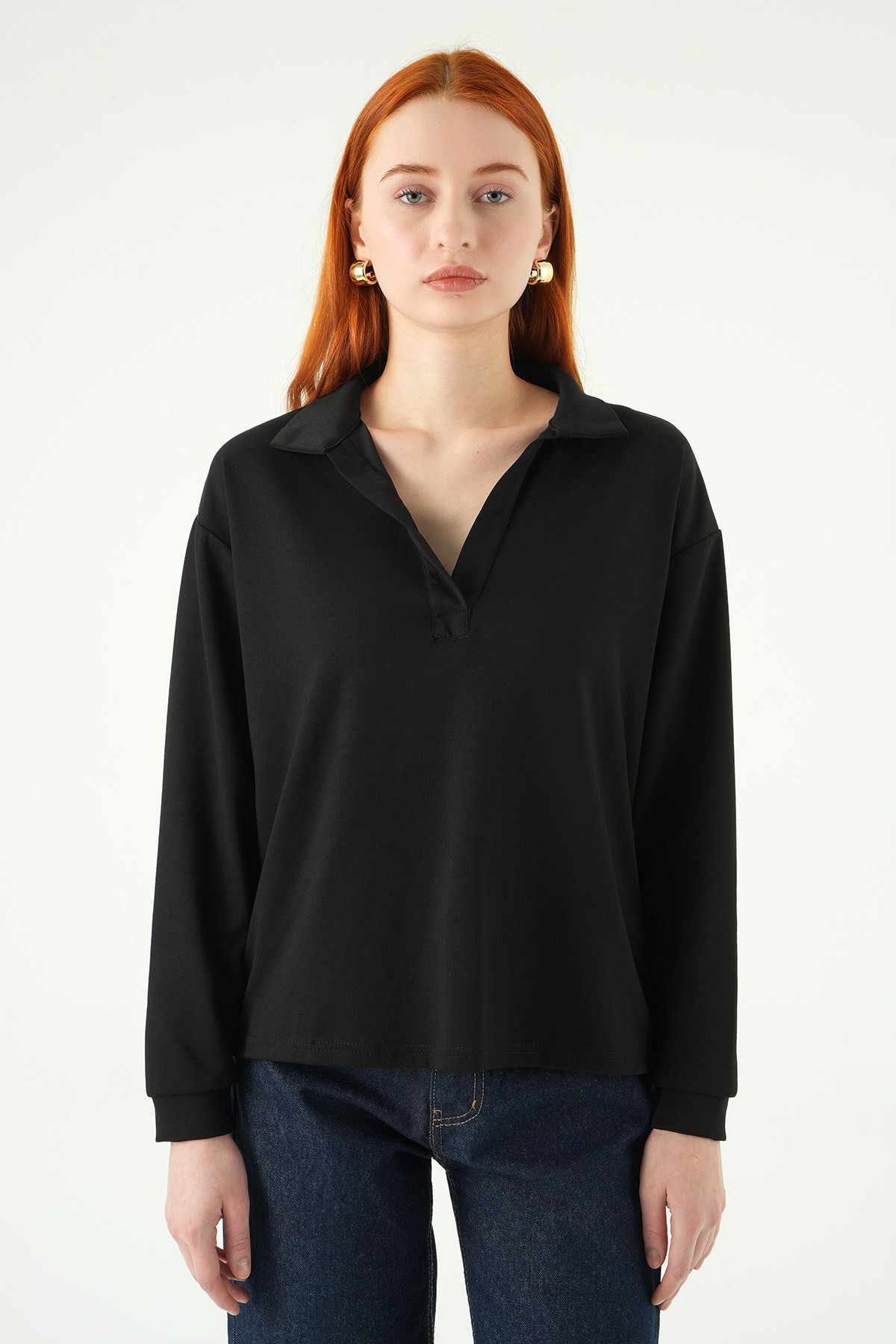 Kadın Sweatshirt-Gömlek Yaka Sweat 8275A Siyah -rulem