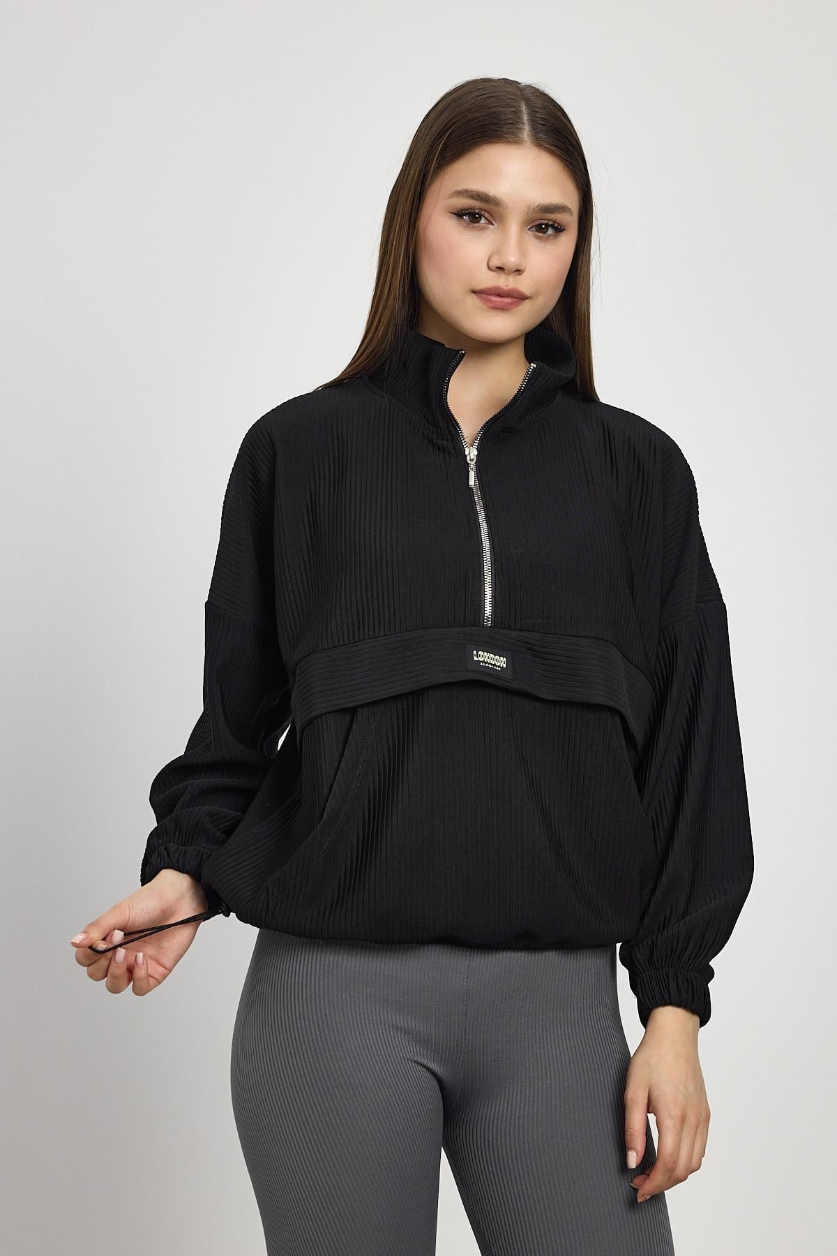 Kadın Sweatshirt-Kanguru Cep Detay Sweat 1052 Siyah -rulem