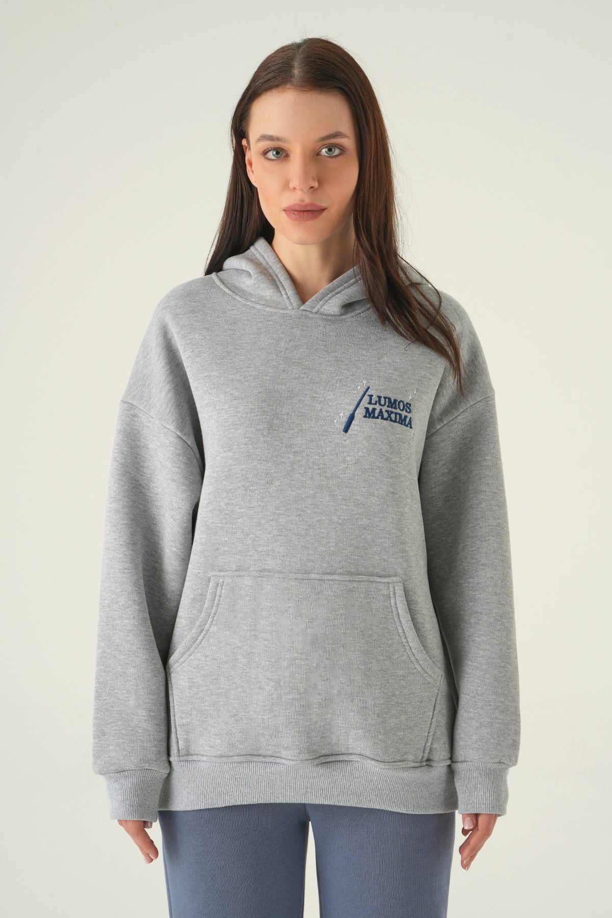 Kadın Sweatshirt-Kapüşonlu Sweat 1203 Gri -rulem