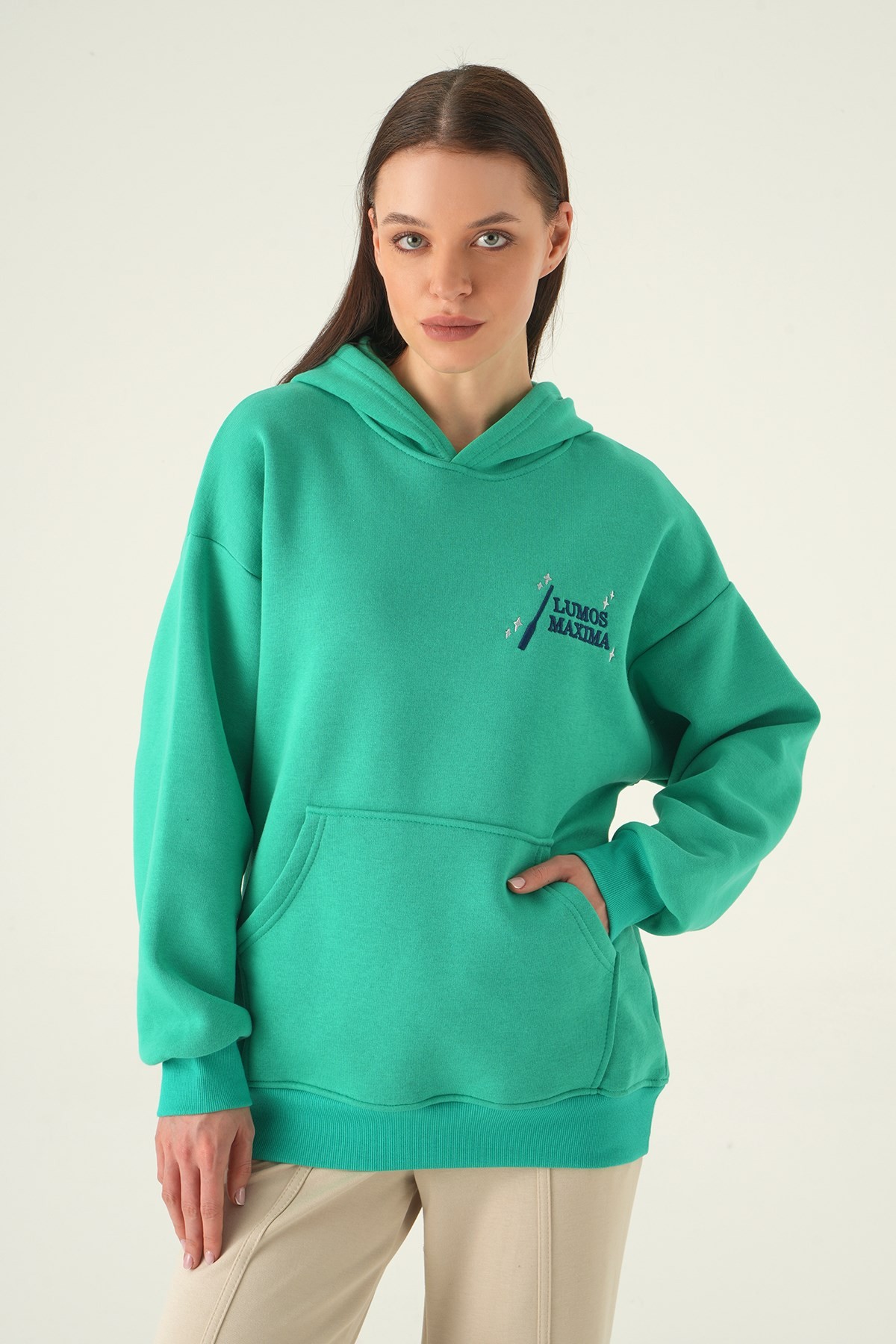 Kadın Sweatshirt-Kapüşonlu Sweat 1203 Yeşil -rulem