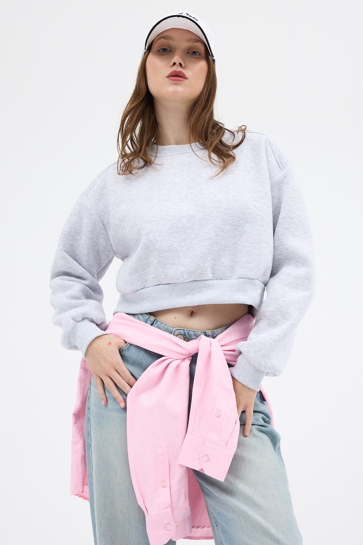 Kadın Sweatshirt-Karmelanj Kadın Crop Bisiklet Yaka Sweatshirt 9210M-rulem
