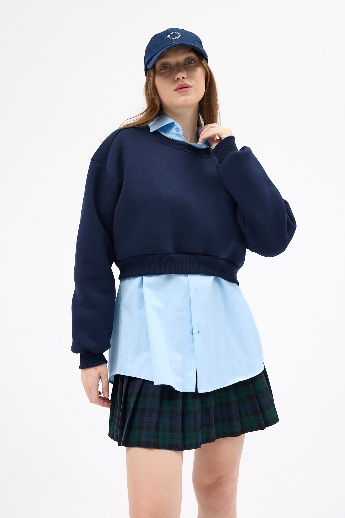 Kadın Sweatshirt-Laci Kadın Crop Bisiklet Yaka Sweatshirt 9210M-rulem