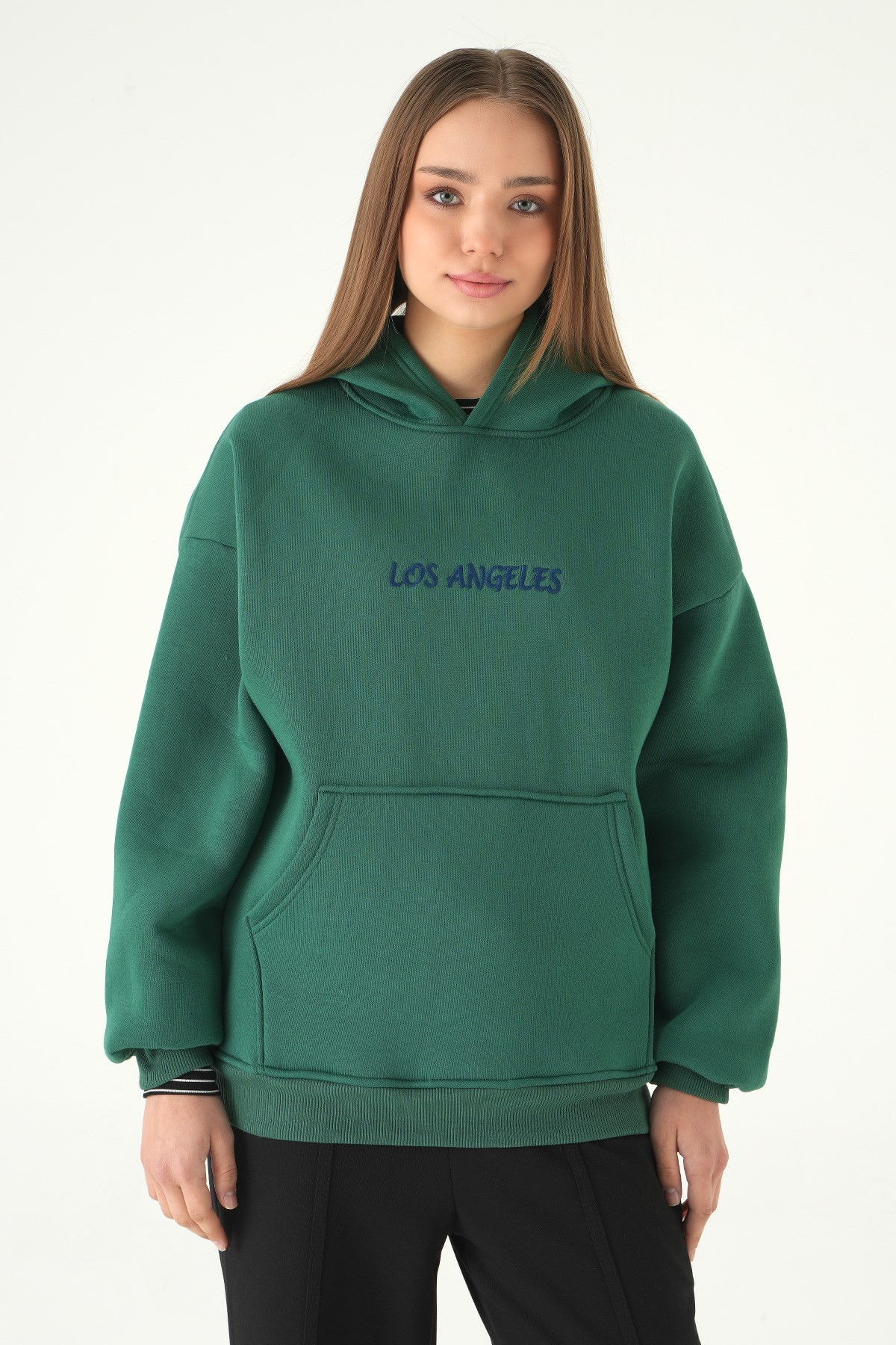 Kadın Sweatshirt-Los Angeles Baskılı Sweat 1042 Yeşil -rulem